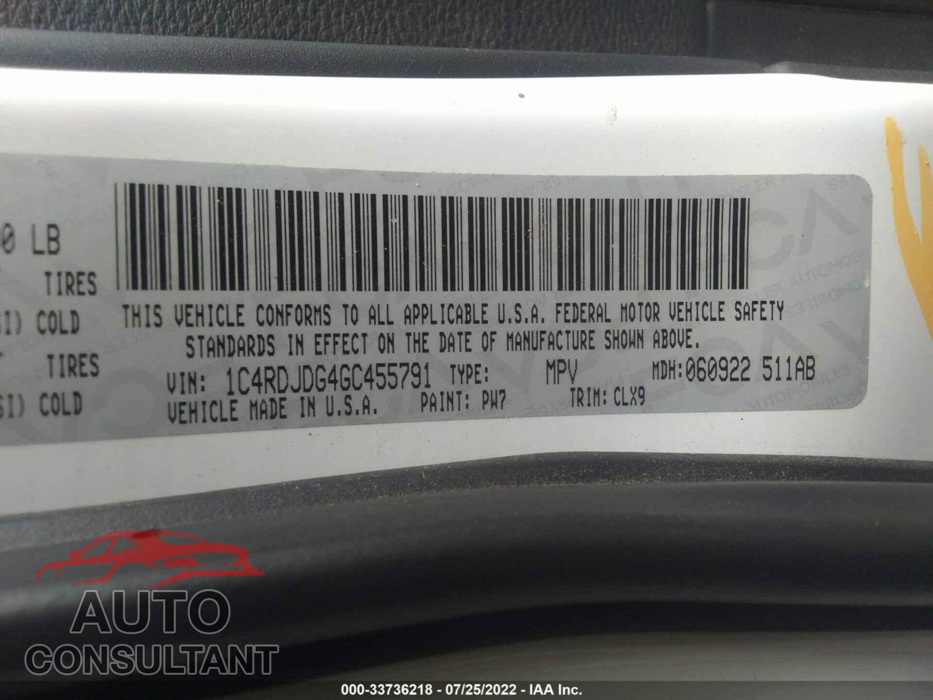 DODGE DURANGO 2016 - 1C4RDJDG4GC455791