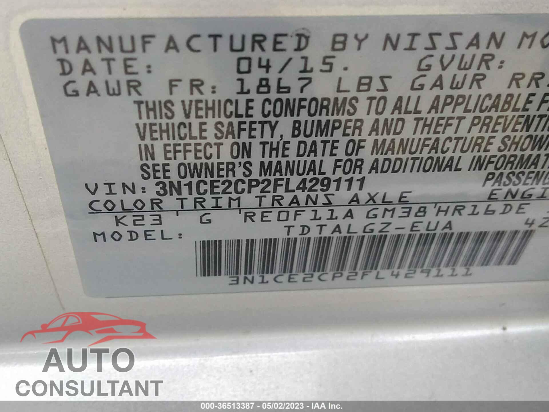 NISSAN VERSA NOTE 2015 - 3N1CE2CP2FL429111