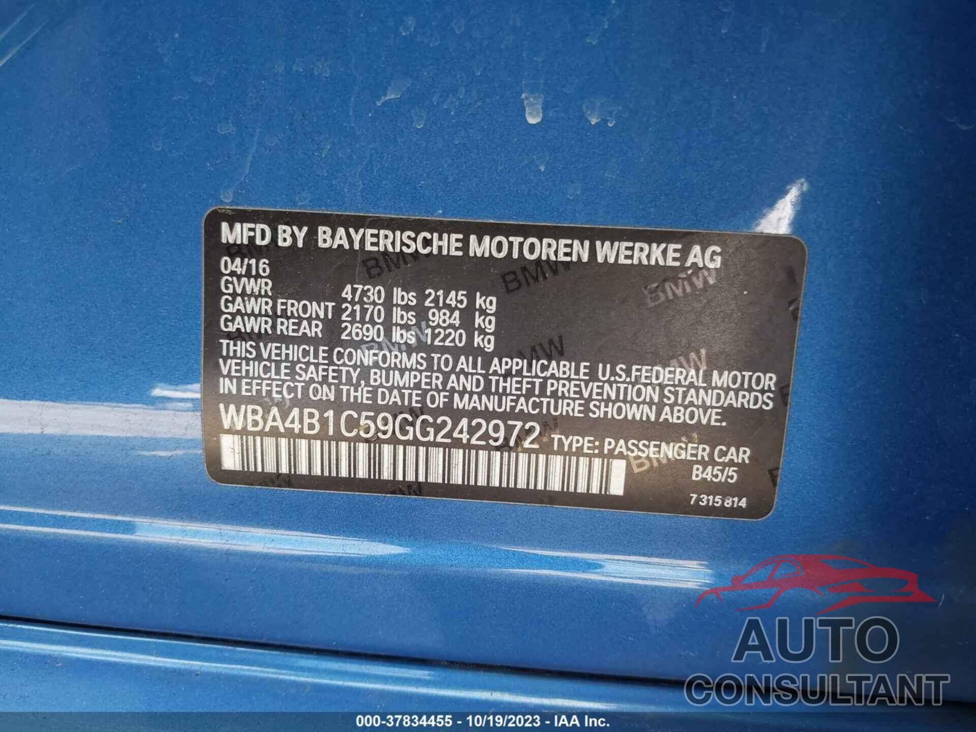 BMW 435I GRAN COUPE 2016 - WBA4B1C59GG242972