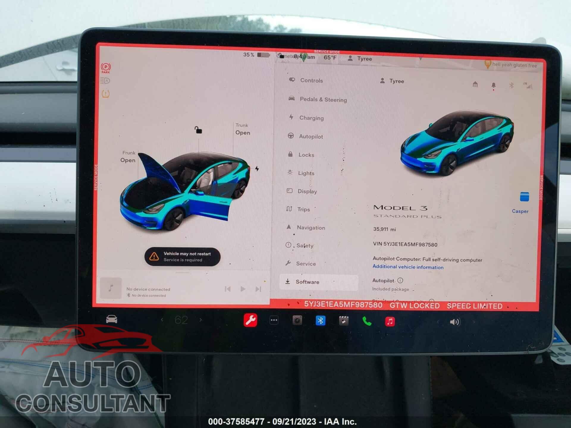 TESLA MODEL 3 2021 - 5YJ3E1EA5MF987580