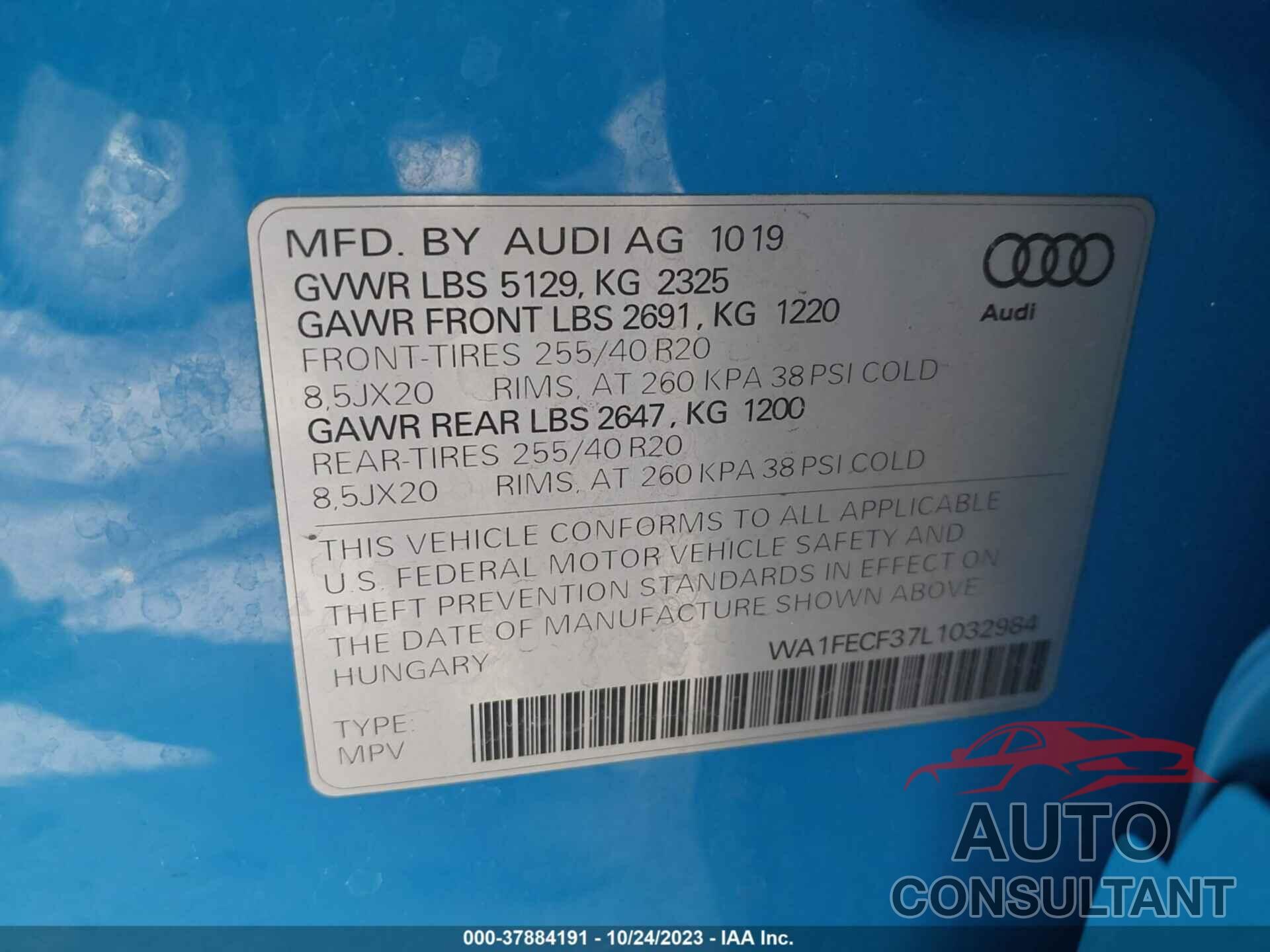 AUDI Q3 2020 - WA1FECF37L1032984