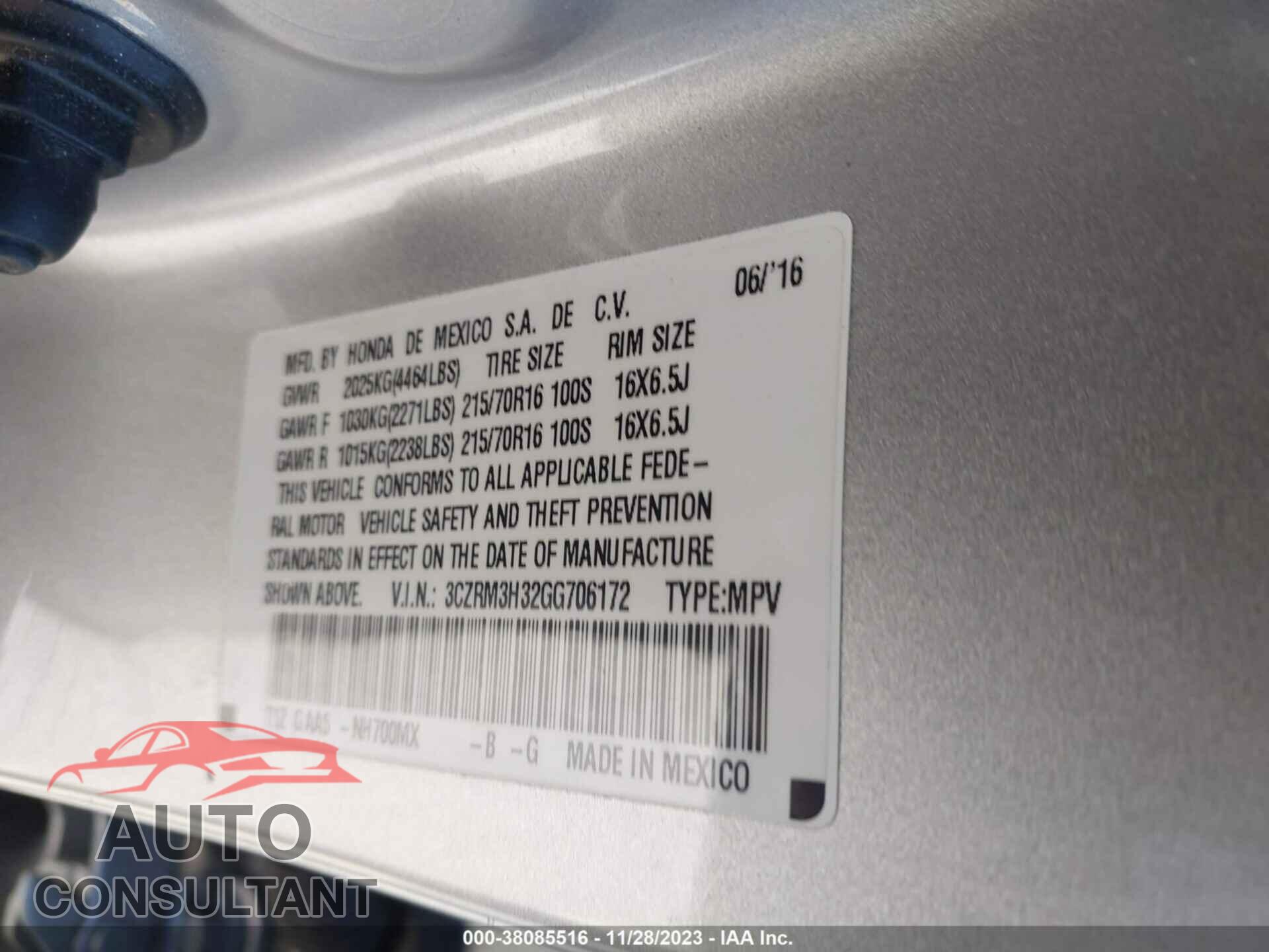 HONDA CR-V 2016 - 3CZRM3H32GG706172