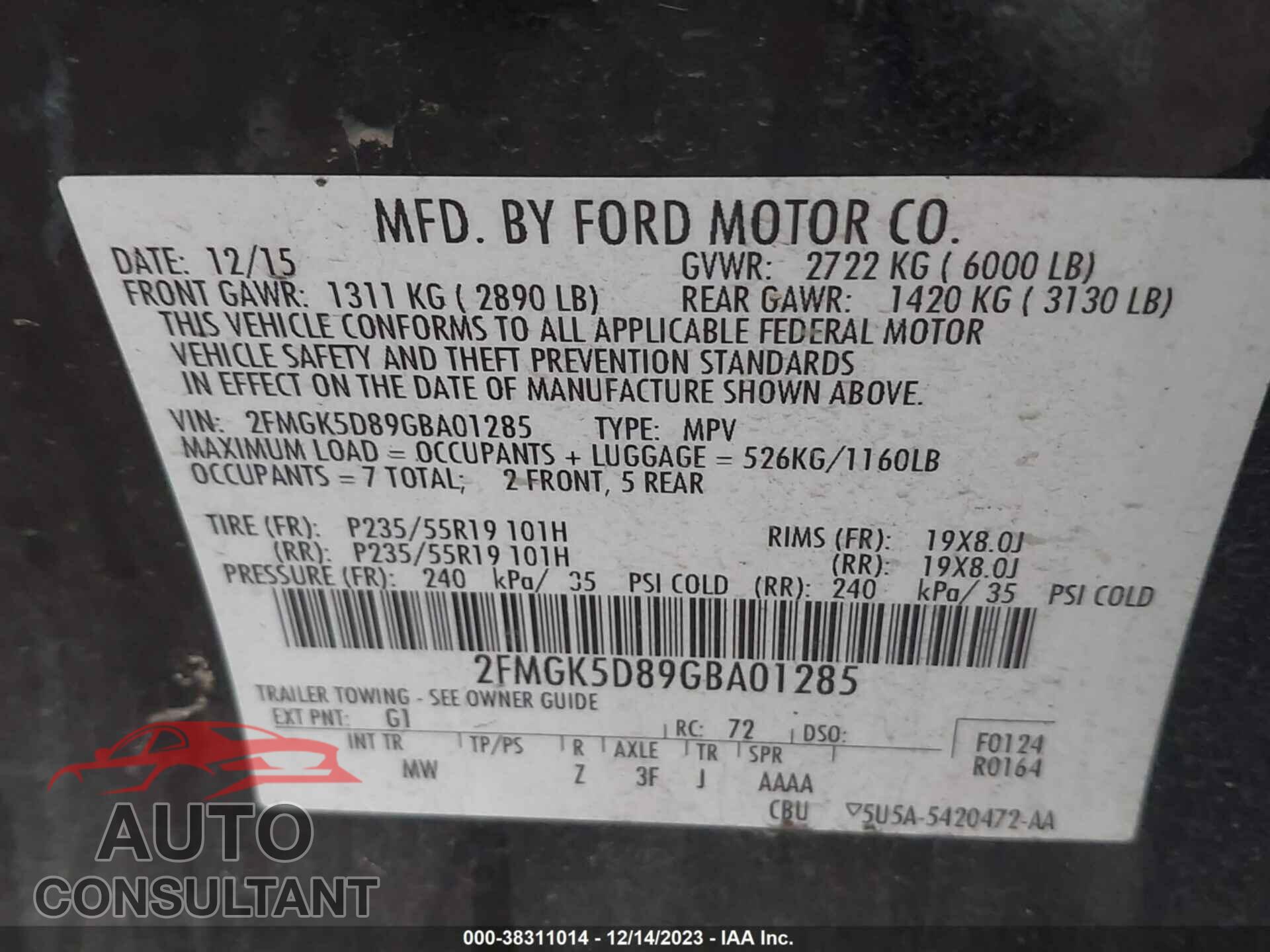 FORD FLEX 2016 - 2FMGK5D89GBA01285