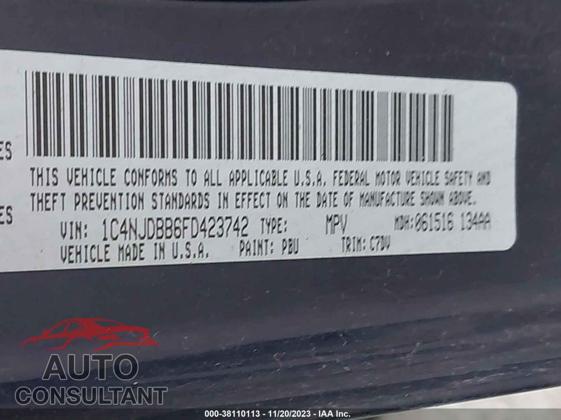 JEEP COMPASS 2015 - 1C4NJDBB6FD423742