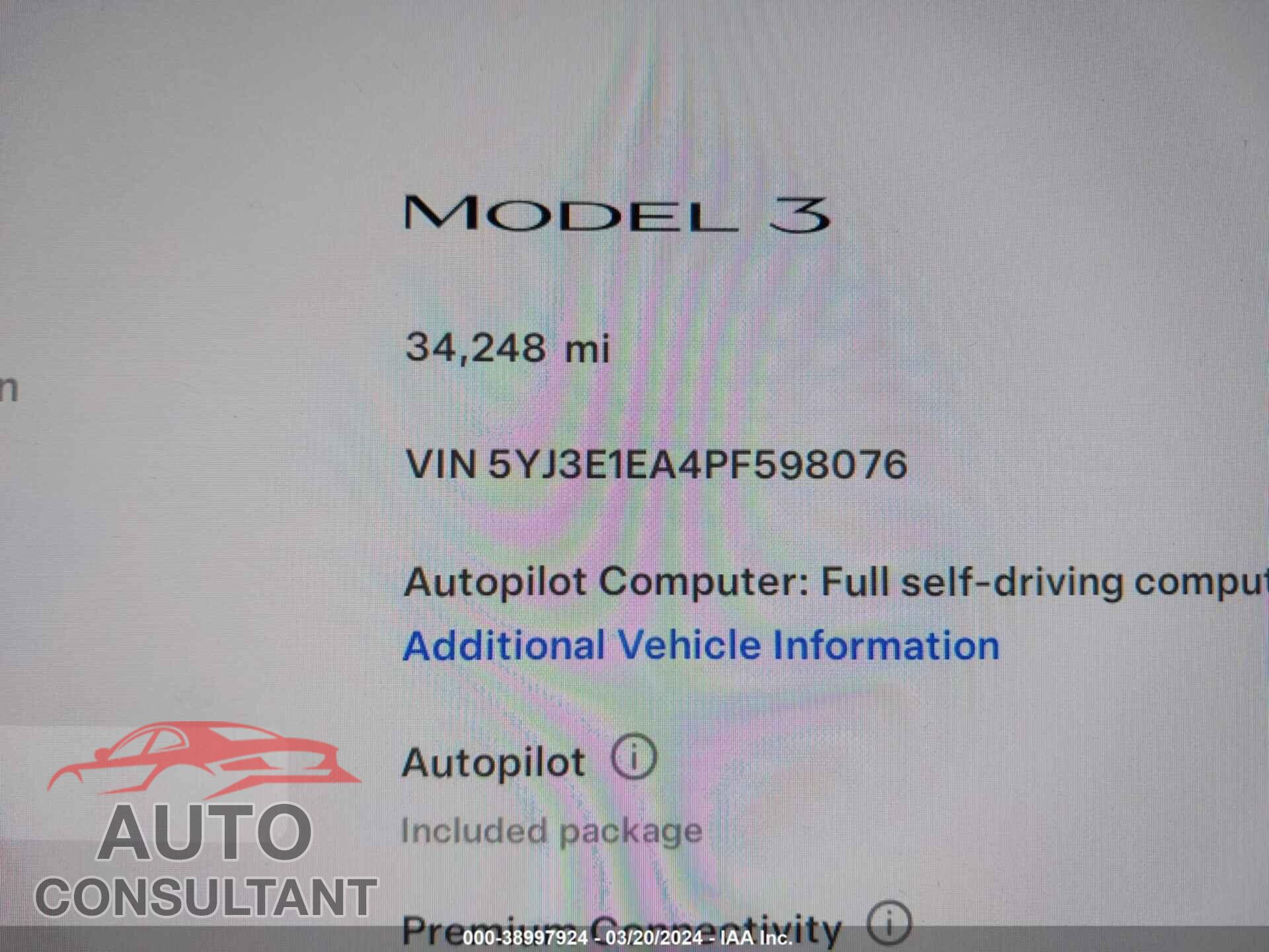 TESLA MODEL 3 2023 - 5YJ3E1EA4PF598076