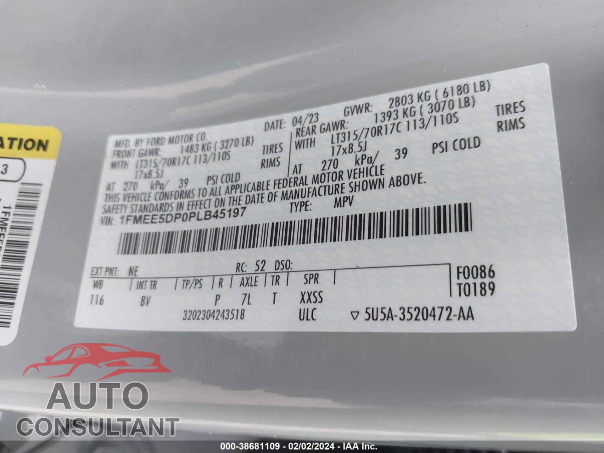 FORD BRONCO 2023 - 1FMEE5DP0PLB45197