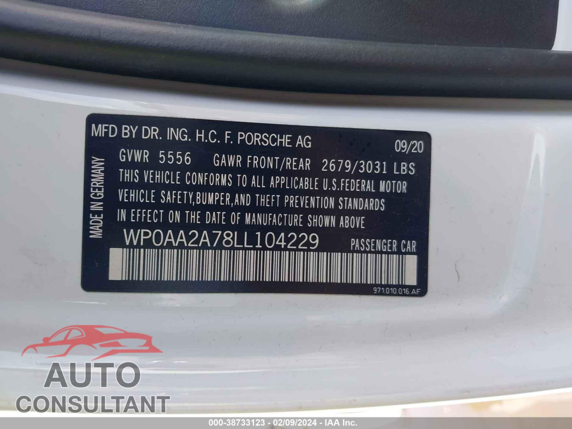PORSCHE PANAMERA 2020 - WP0AA2A78LL104229