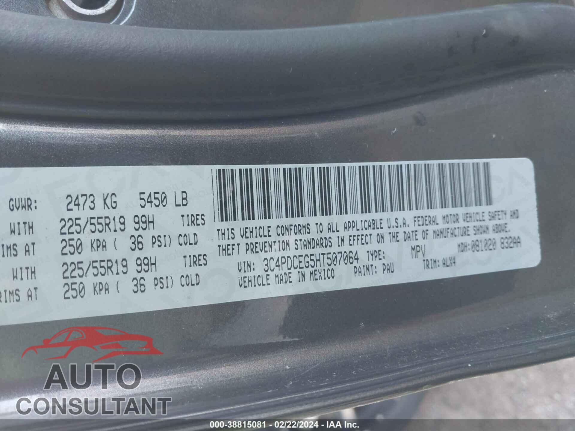 DODGE JOURNEY 2017 - 3C4PDCEG5HT507064