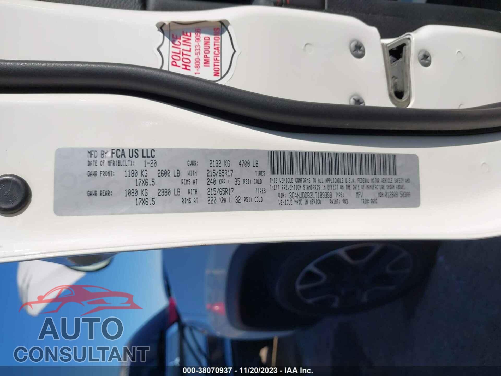 JEEP COMPASS 2020 - 3C4NJDDB3LT189398