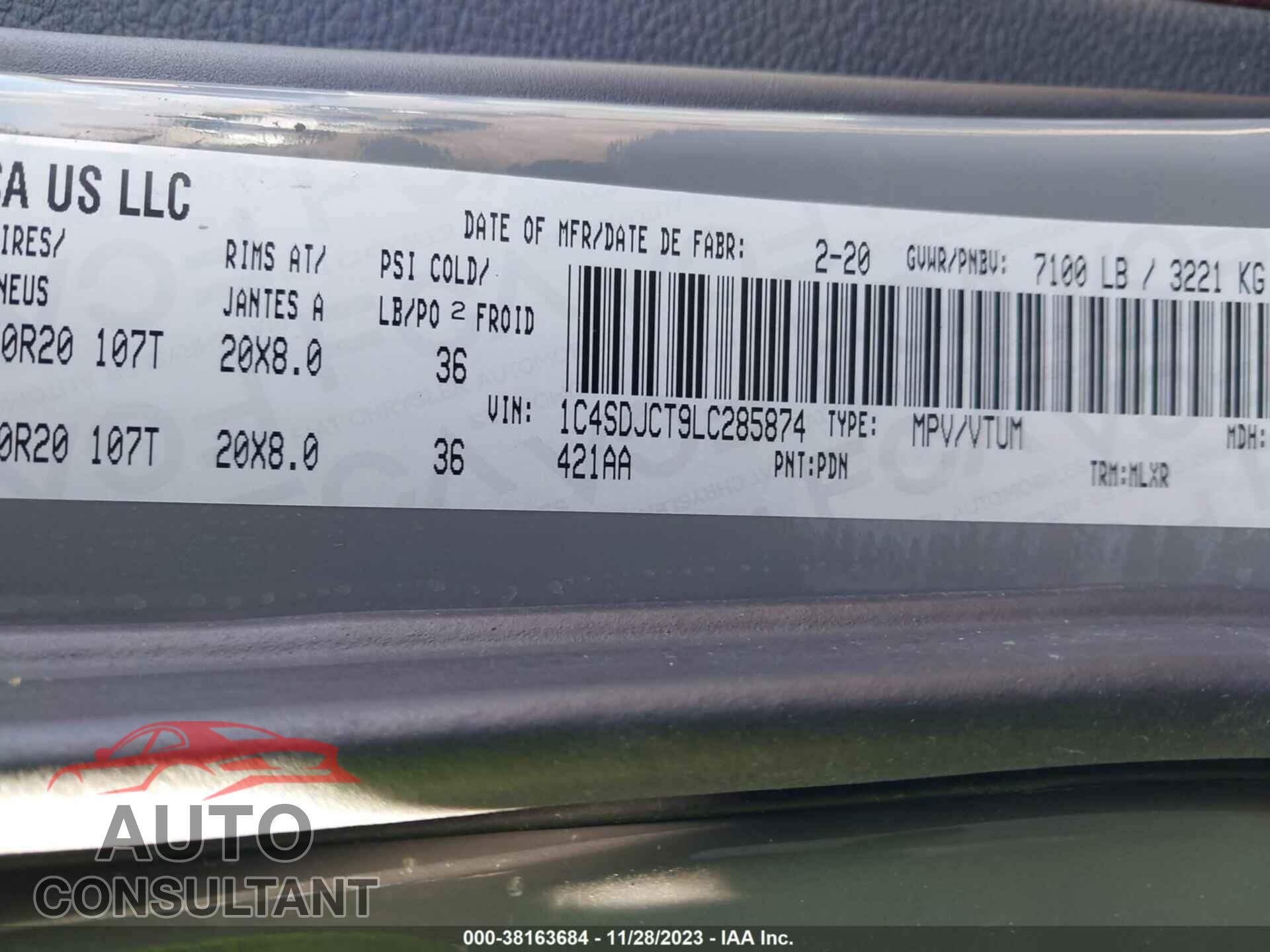 DODGE DURANGO 2020 - 1C4SDJCT9LC285874