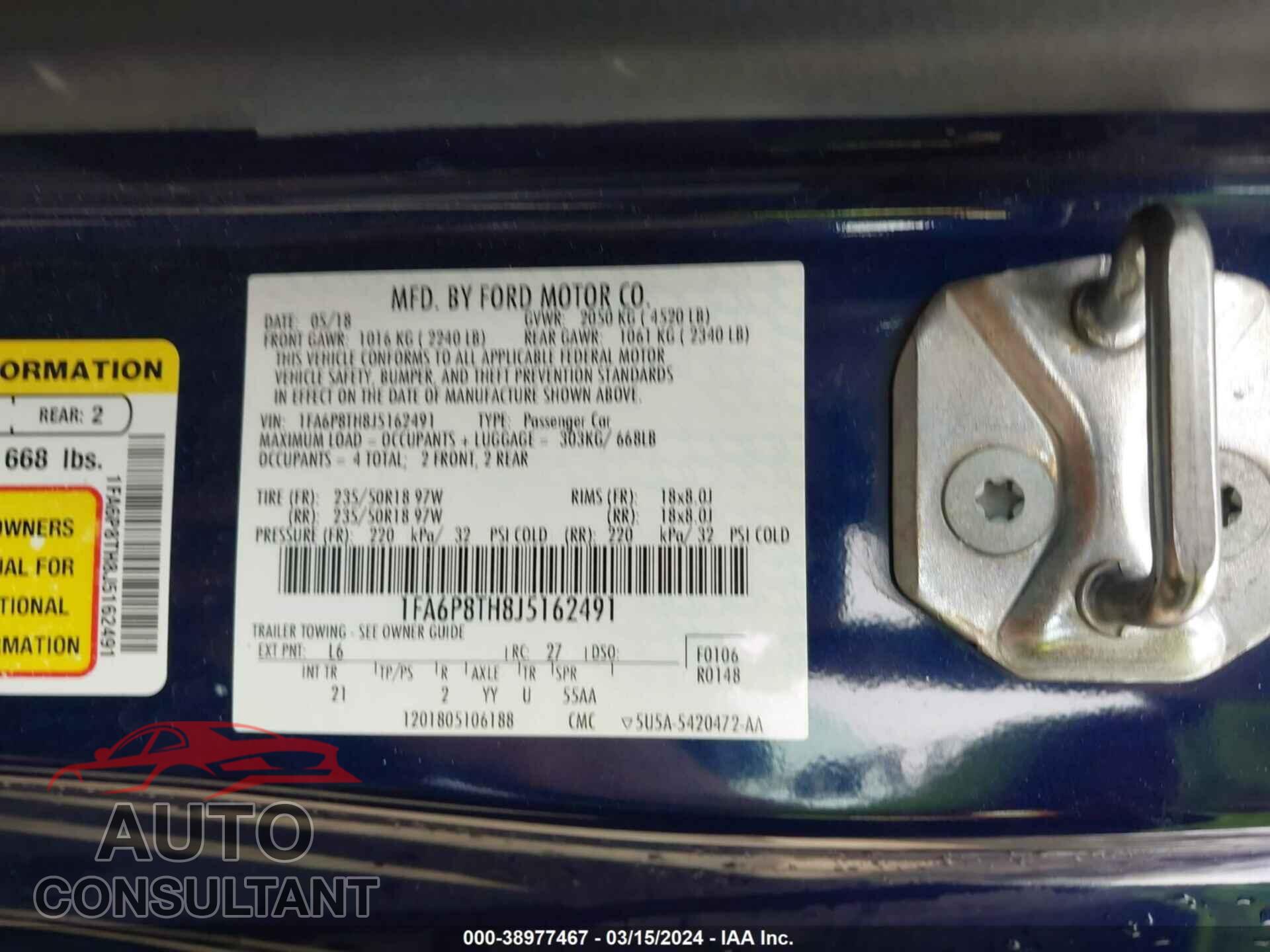 FORD MUSTANG 2018 - 1FA6P8TH8J5162491