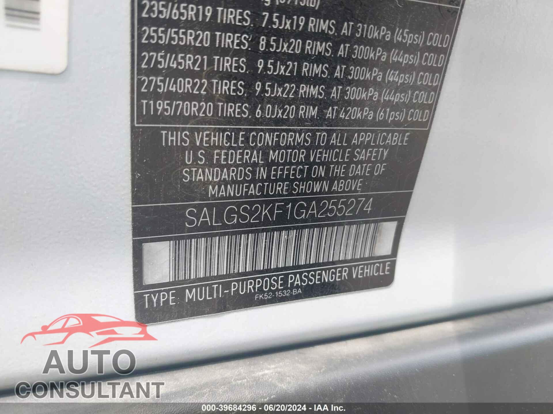 LAND ROVER RANGE ROVER 2016 - SALGS2KF1GA255274