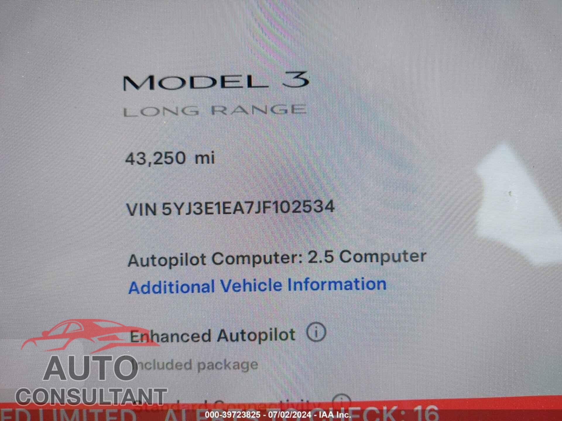 TESLA MODEL 3 2018 - 5YJ3E1EA7JF102534