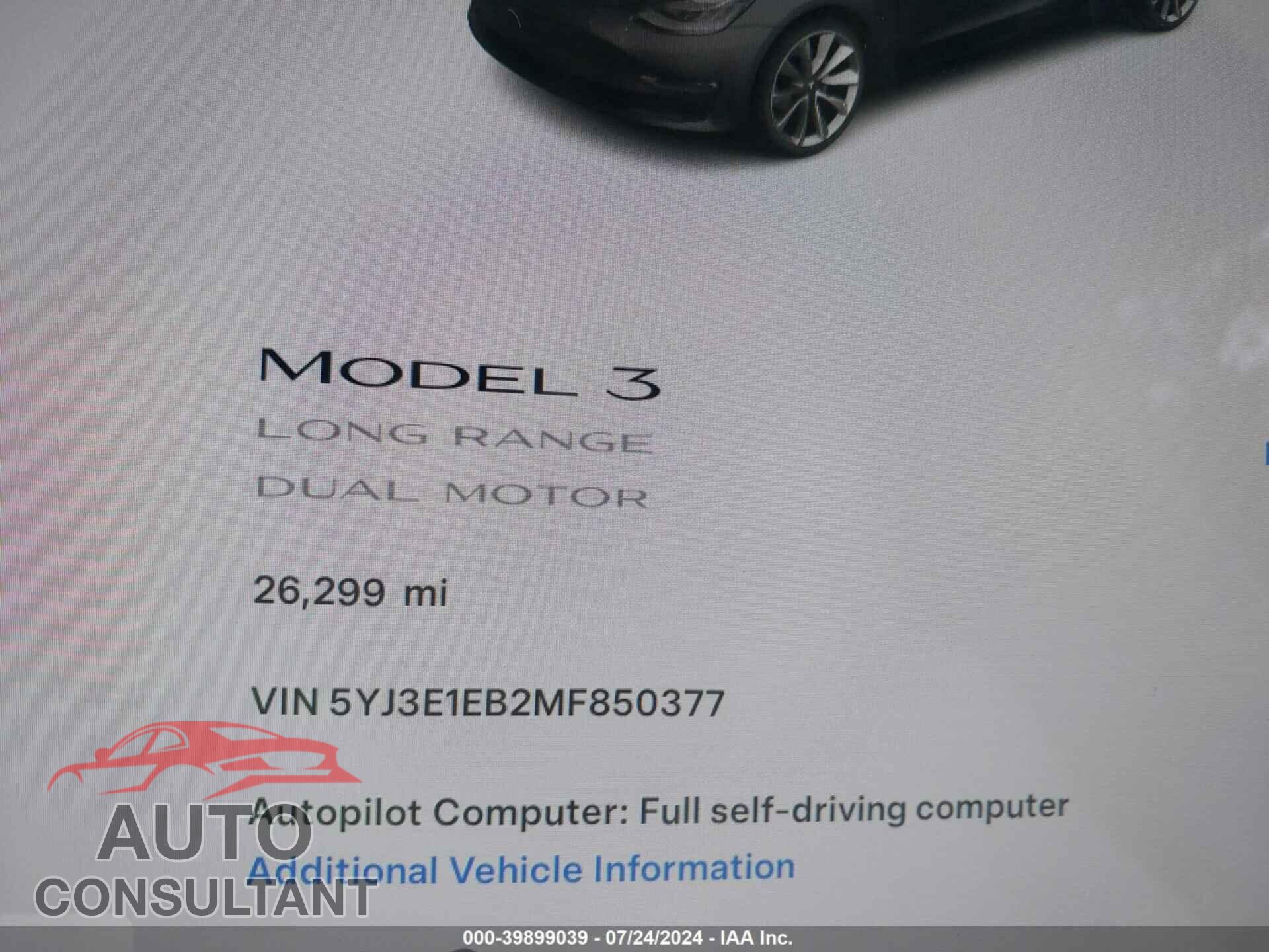 TESLA MODEL 3 2021 - 5YJ3E1EB2MF850377
