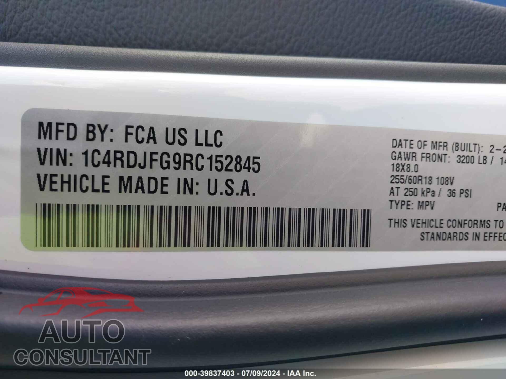 DODGE DURANGO 2024 - 1C4RDJFG9RC152845