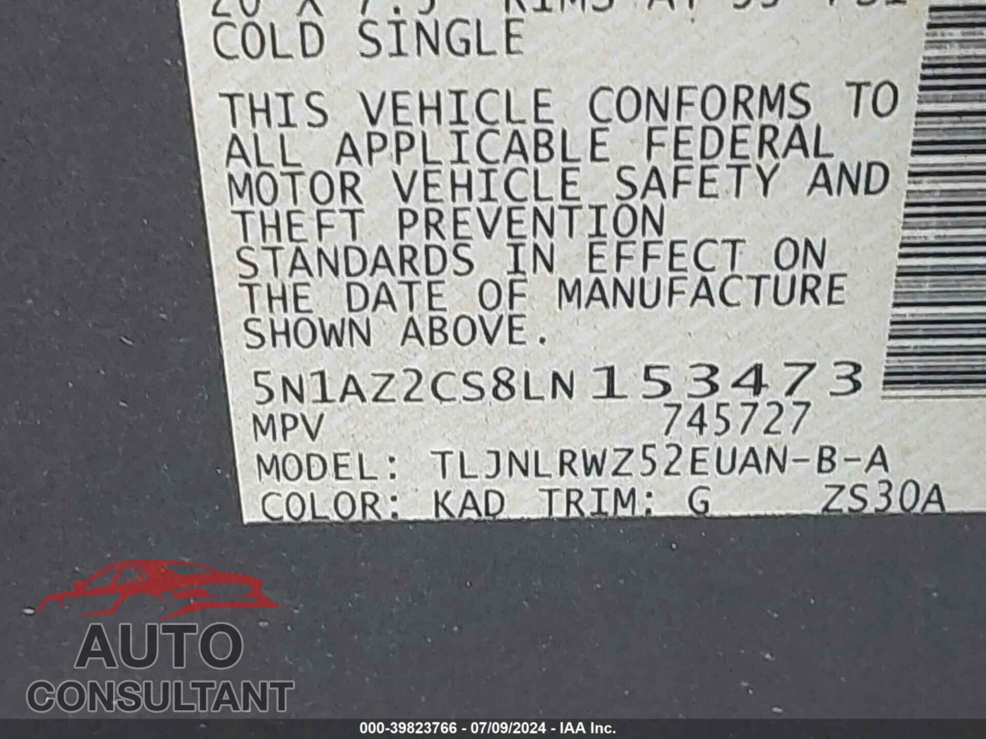 NISSAN MURANO 2020 - 5N1AZ2CS8LN153473