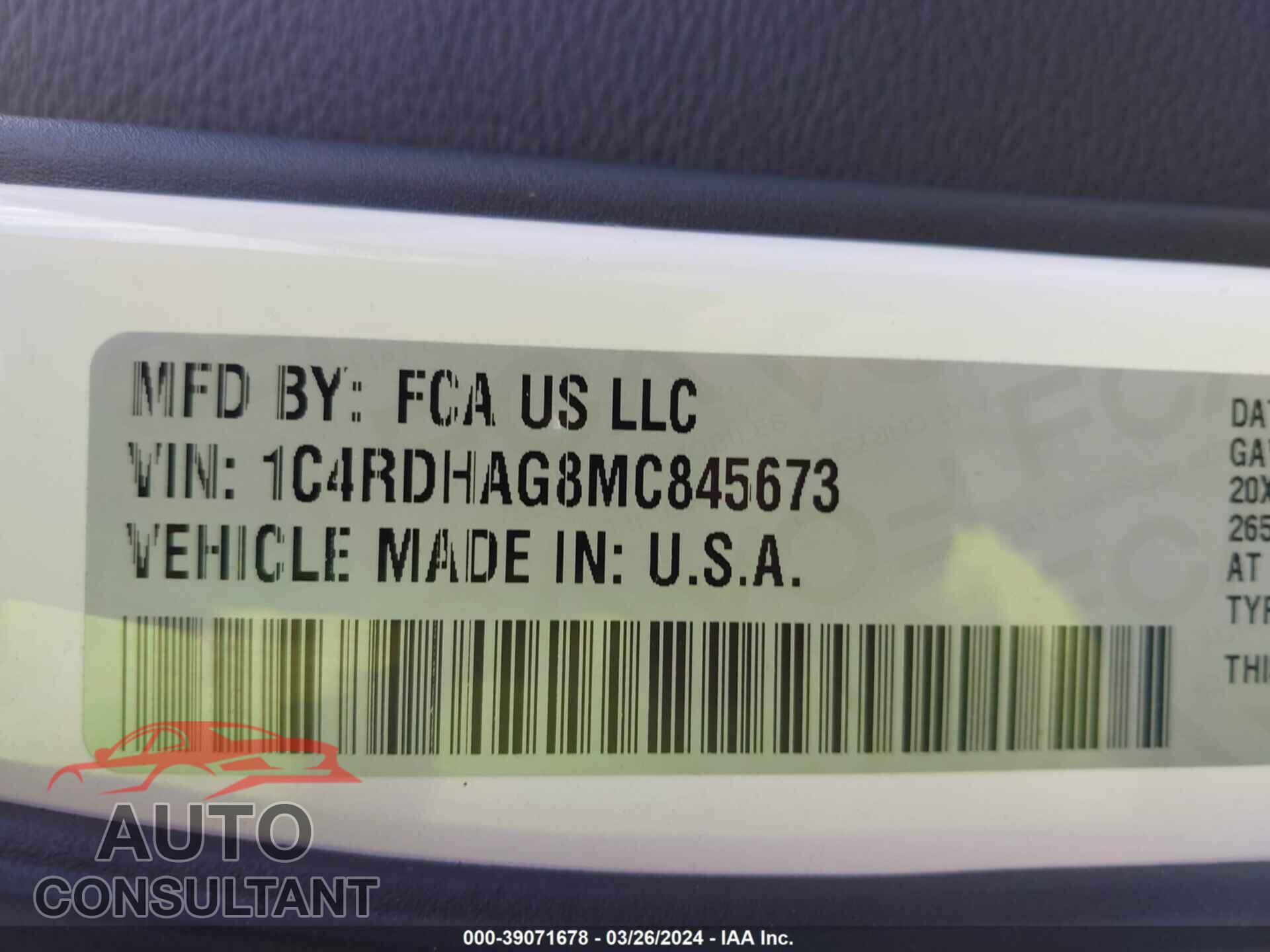 DODGE DURANGO 2021 - 1C4RDHAG8MC845673