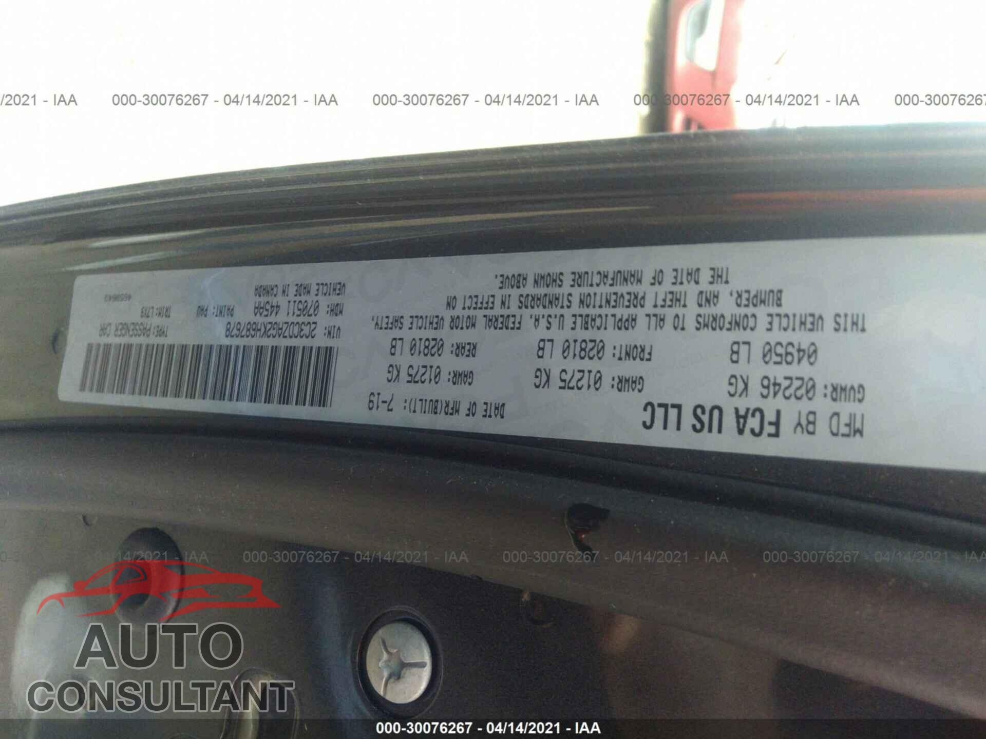 DODGE CHALLENGER 2019 - 2C3CDZAG2KH687678