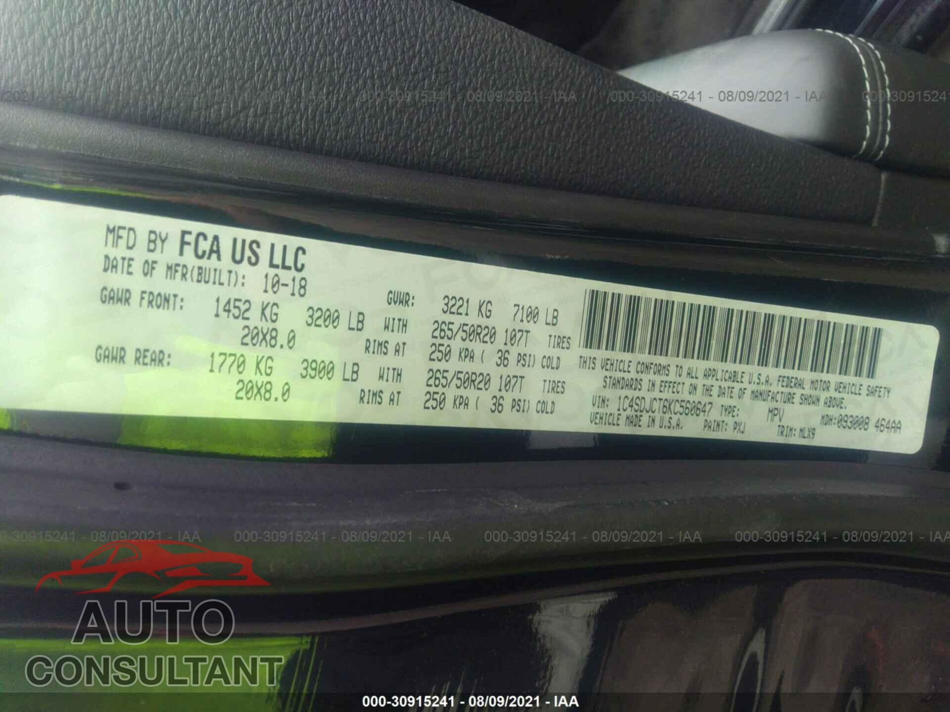 DODGE DURANGO 2019 - 1C4SDJCT6KC560647