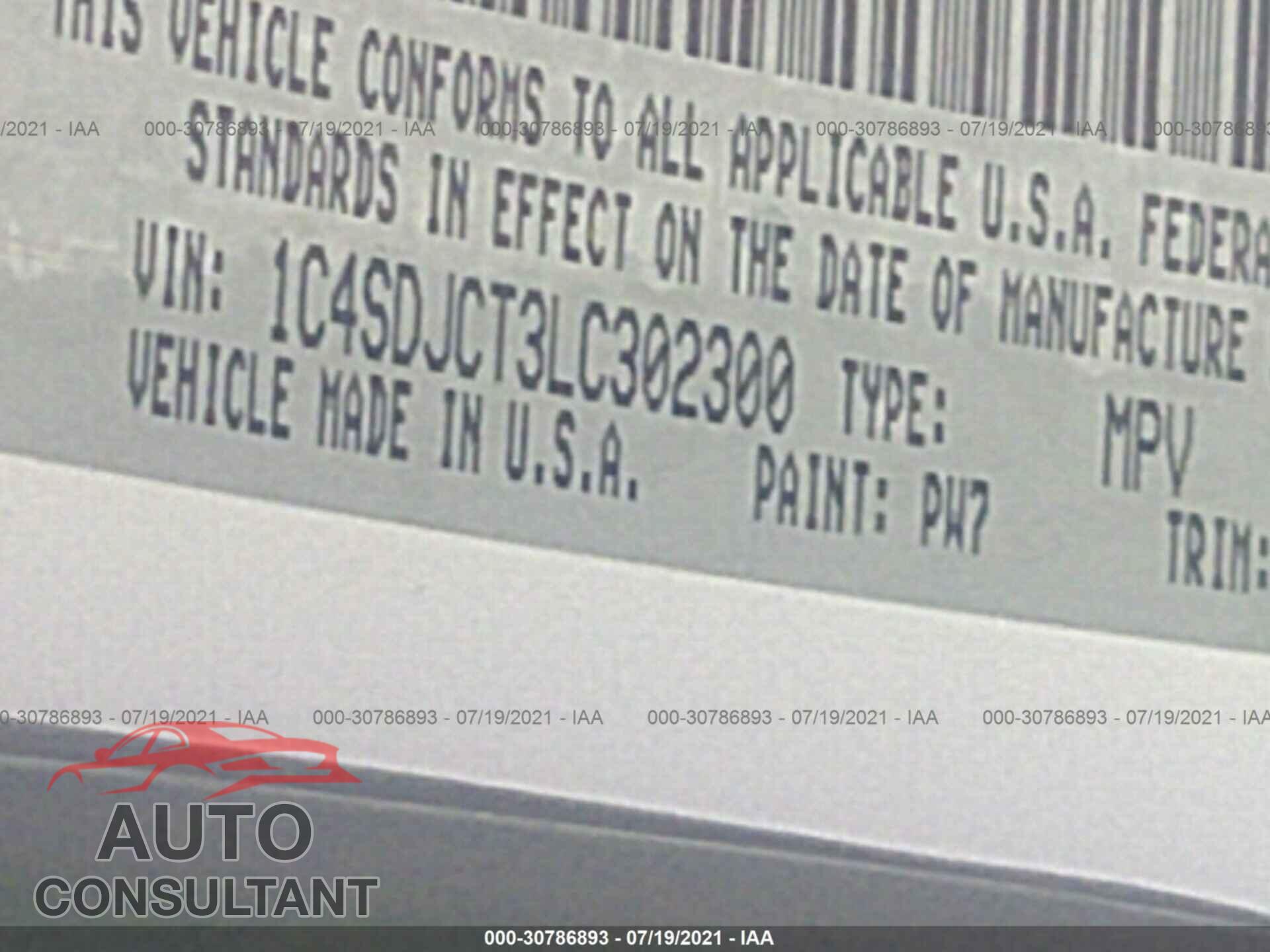 DODGE DURANGO 2020 - 1C4SDJCT3LC302300