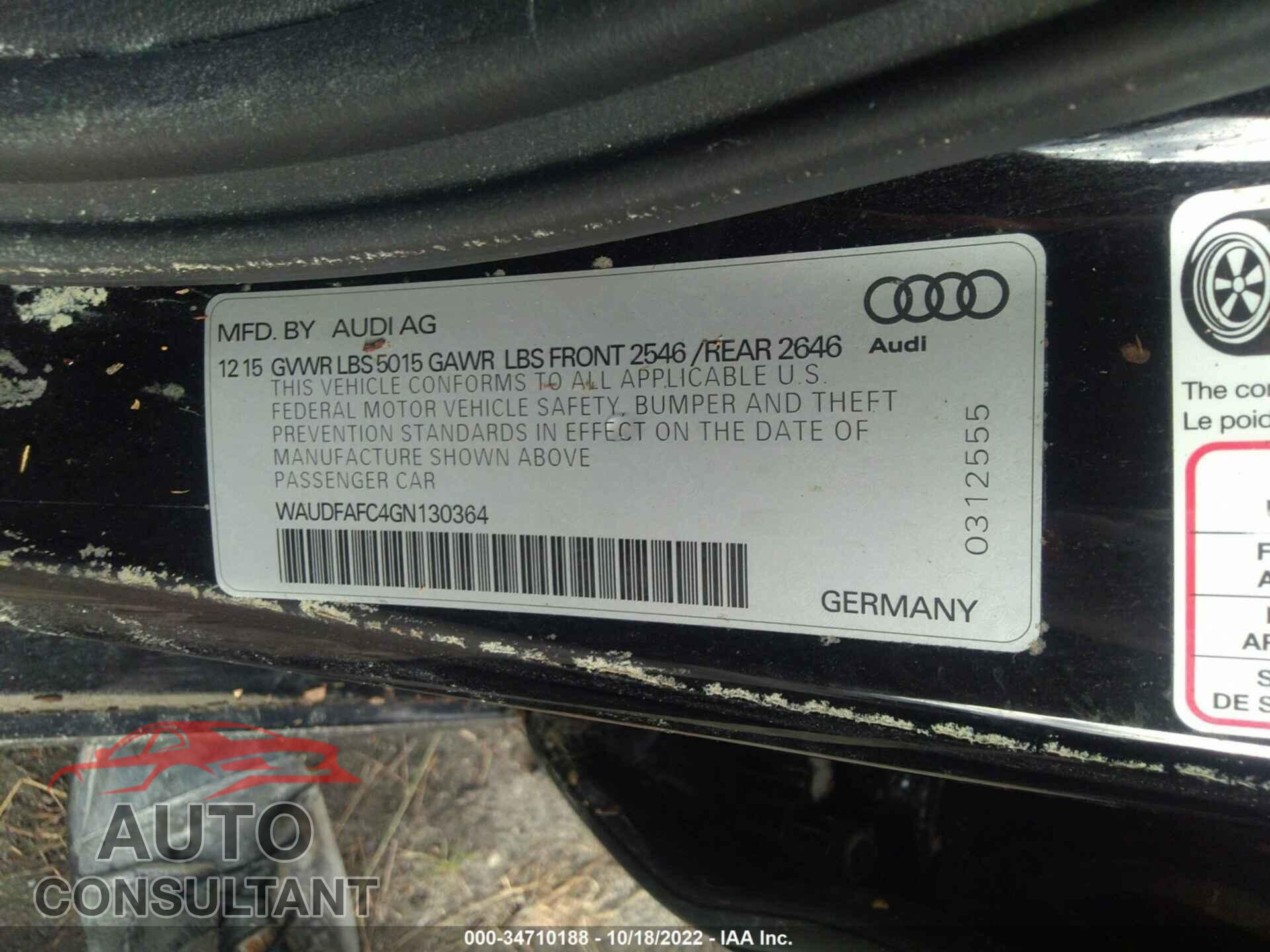 AUDI A6 2016 - WAUDFAFC4GN130364