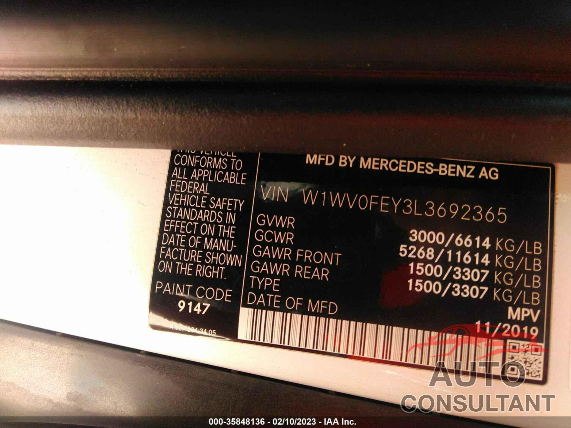 MERCEDES-BENZ METRIS PASSENGER VAN 2020 - W1WV0FEY3L3692365