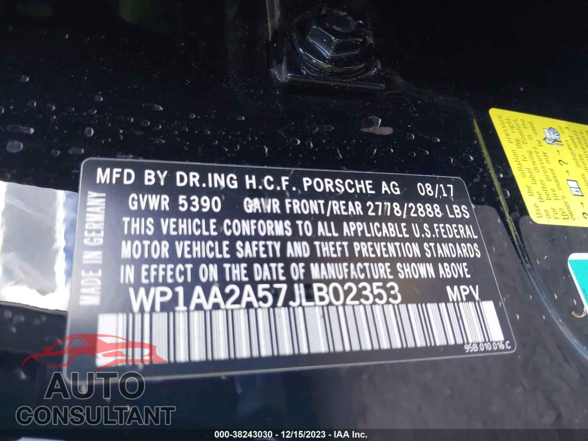 PORSCHE MACAN 2018 - WP1AA2A57JLB02353