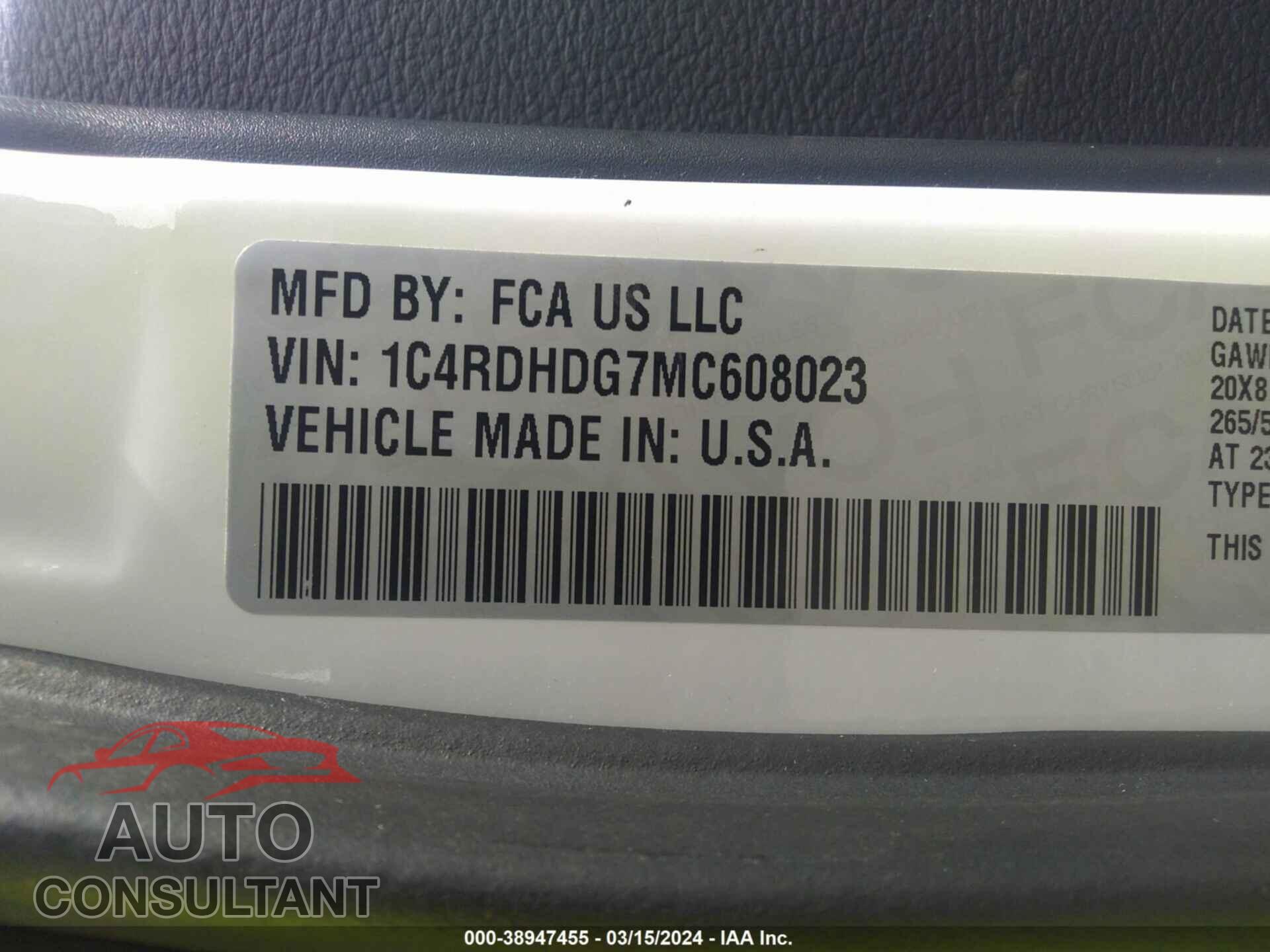 DODGE DURANGO 2021 - 1C4RDHDG7MC608023