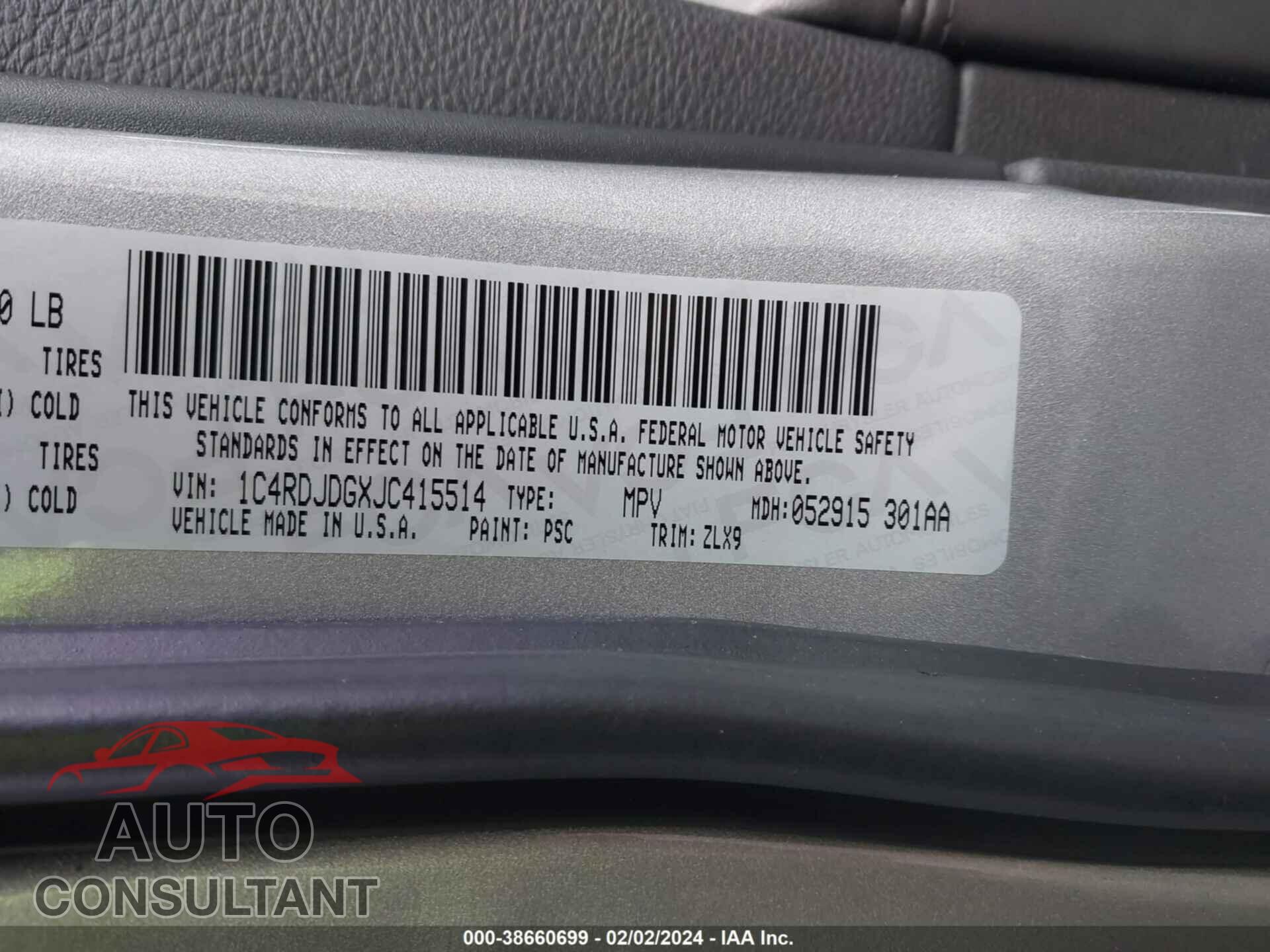 DODGE DURANGO 2018 - 1C4RDJDGXJC415514