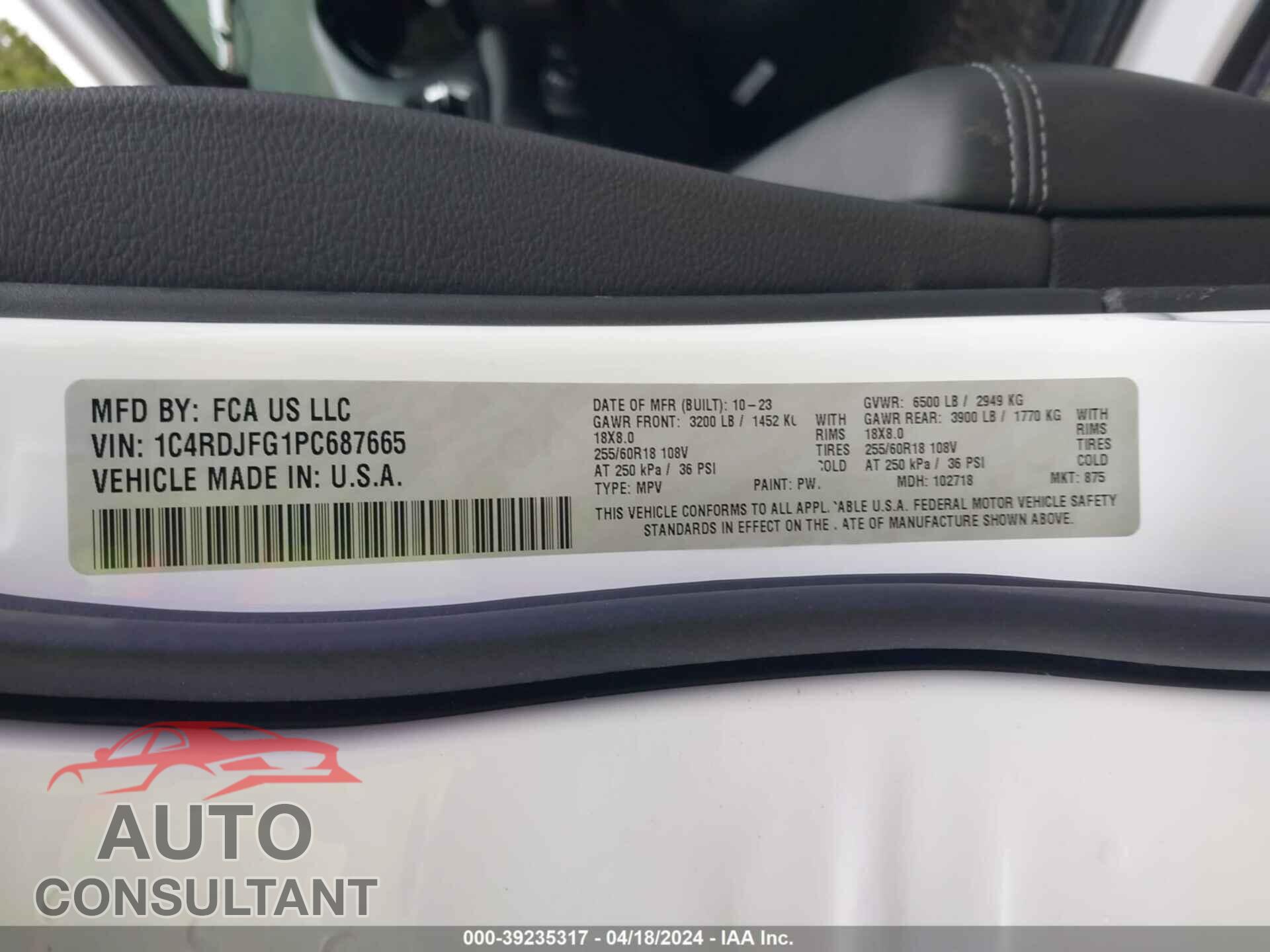 DODGE DURANGO 2023 - 1C4RDJFG1PC687665
