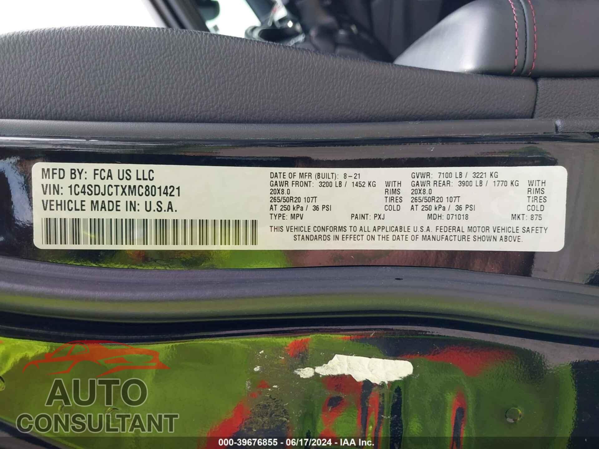 DODGE DURANGO 2021 - 1C4SDJCTXMC801421