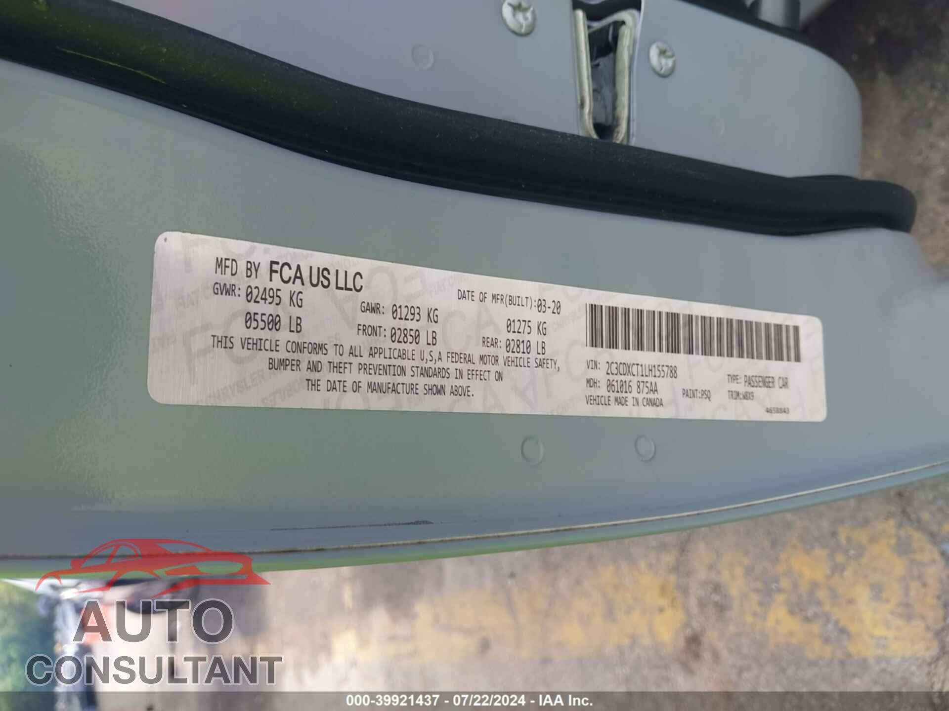 DODGE CHARGER 2020 - 2C3CDXCT1LH155788