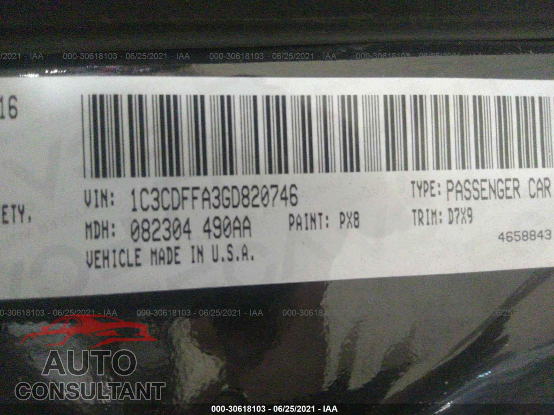 DODGE DART 2016 - 1C3CDFFA3GD820746