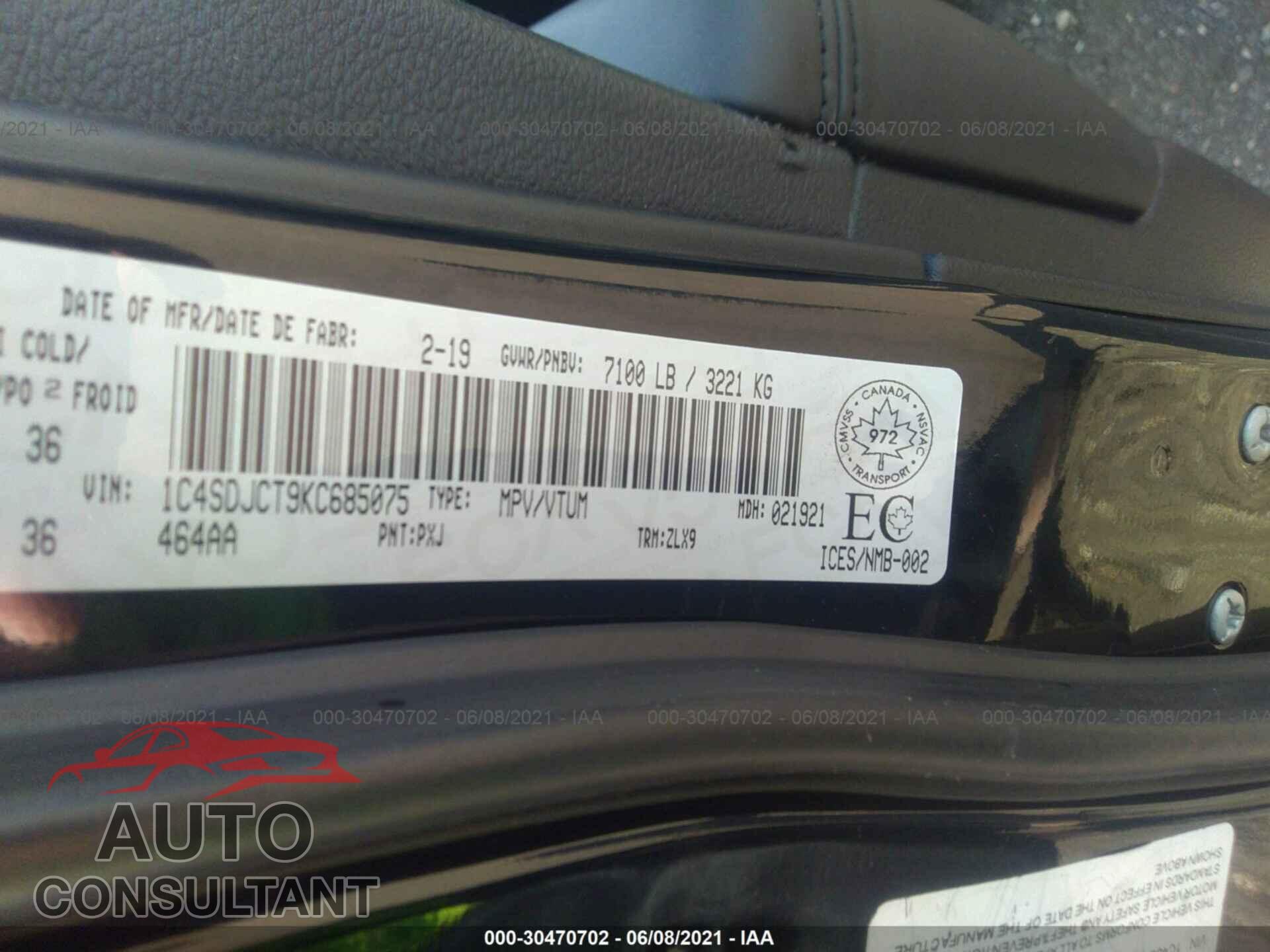DODGE DURANGO 2019 - 1C4SDJCT9KC685075