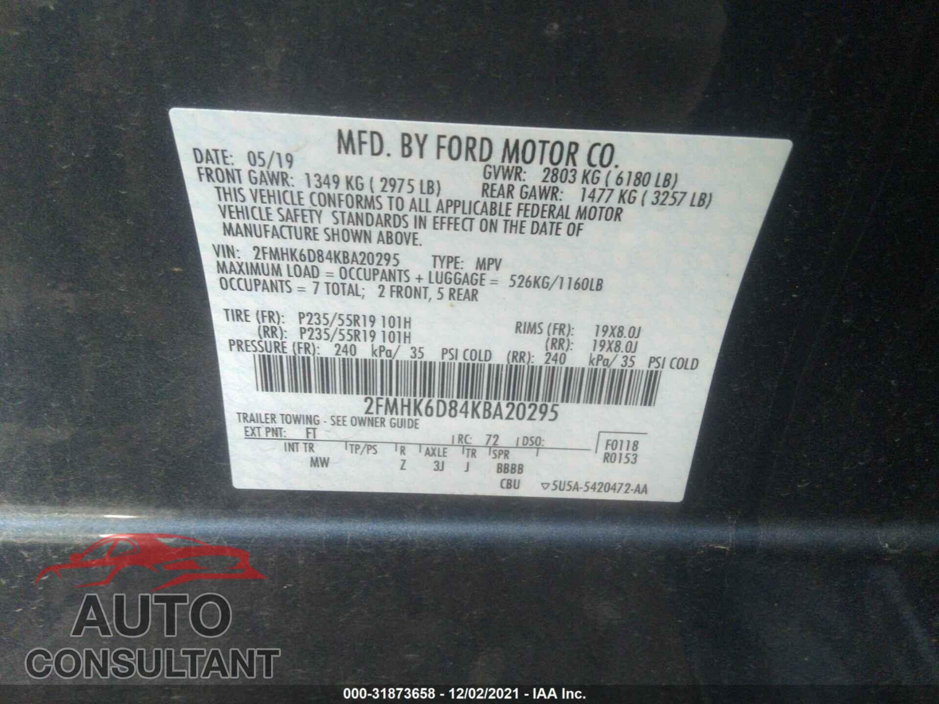FORD FLEX 2019 - 2FMHK6D84KBA20295