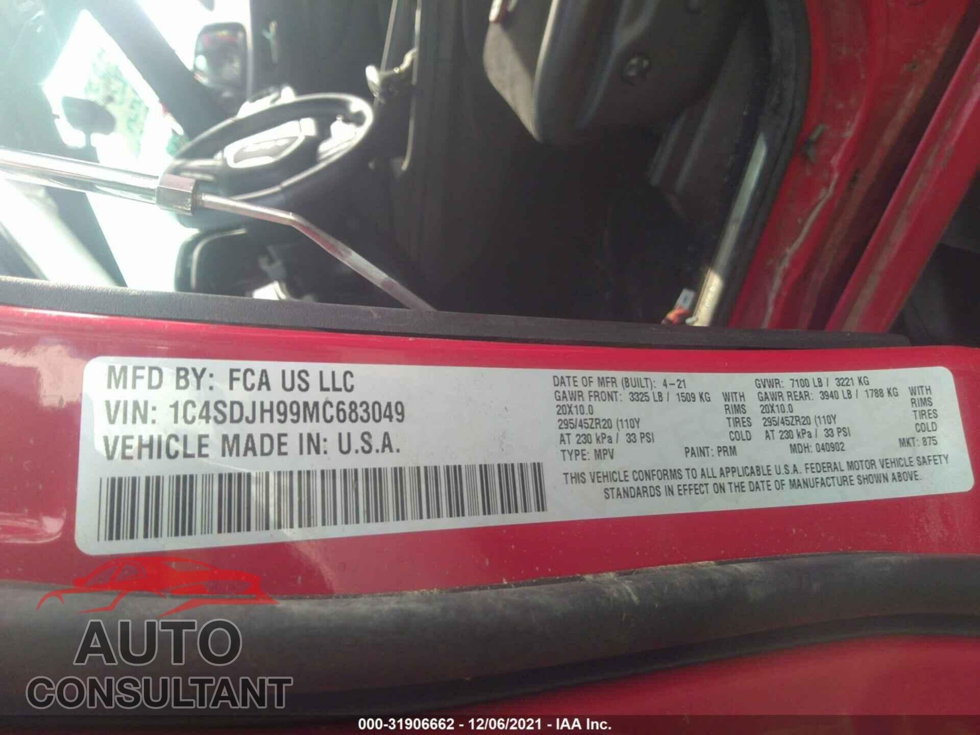 DODGE DURANGO 2021 - 1C4SDJH99MC683049
