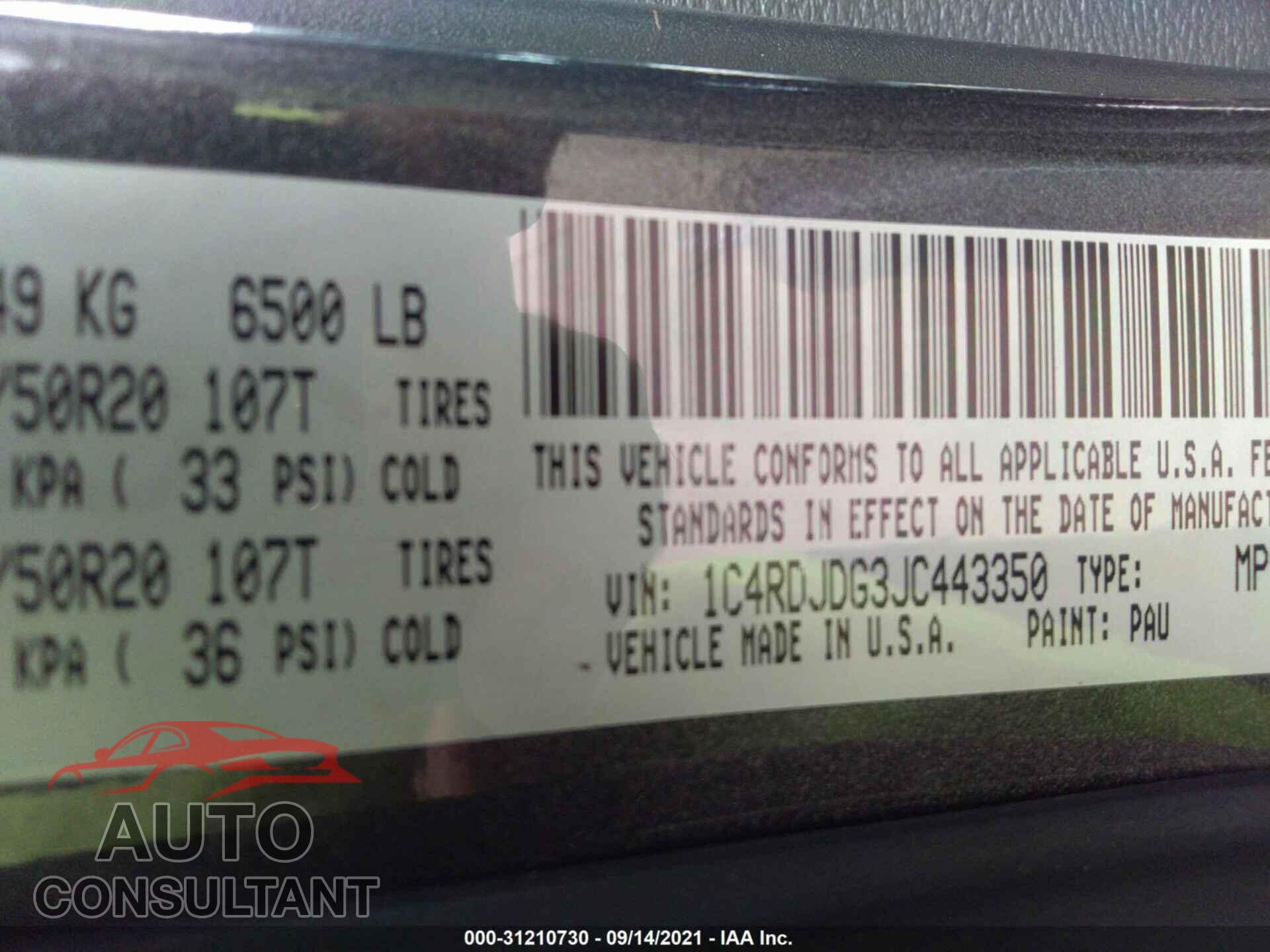 DODGE DURANGO 2018 - 1C4RDJDG3JC443350