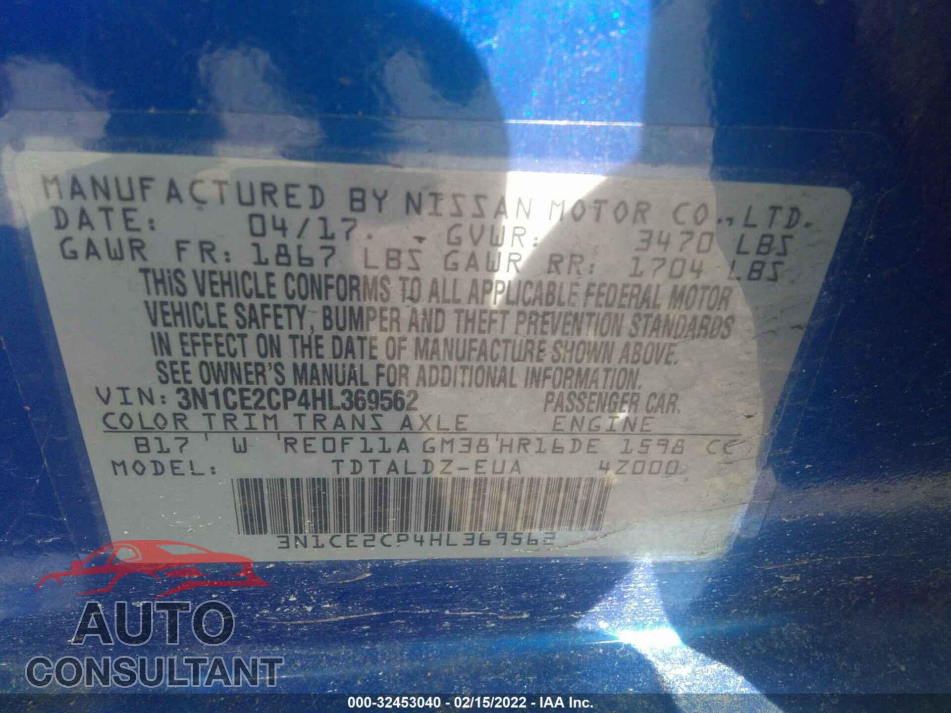 NISSAN VERSA NOTE 2017 - 3N1CE2CP4HL369562