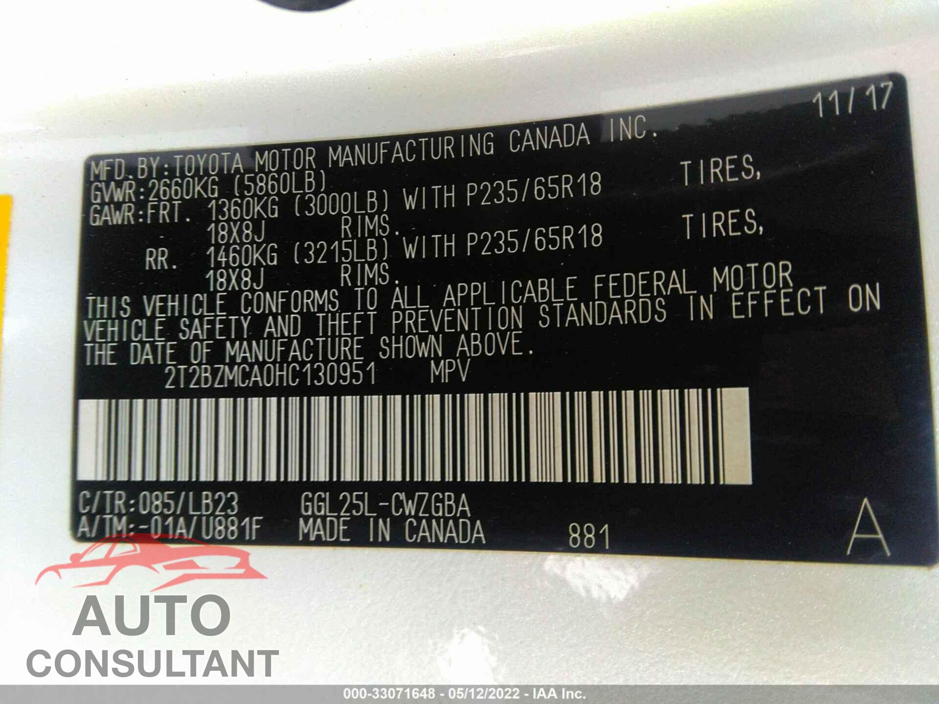 LEXUS RX 2017 - 2T2BZMCA0HC130951