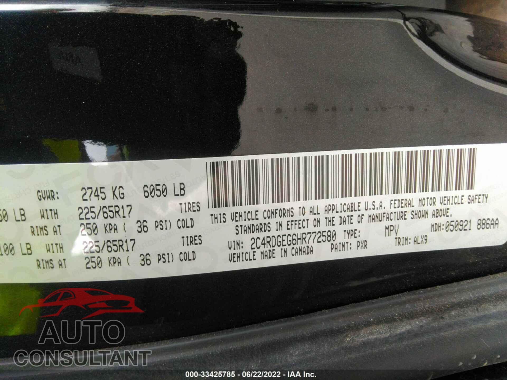 DODGE GRAND CARAVAN 2017 - 2C4RDGEG6HR772580