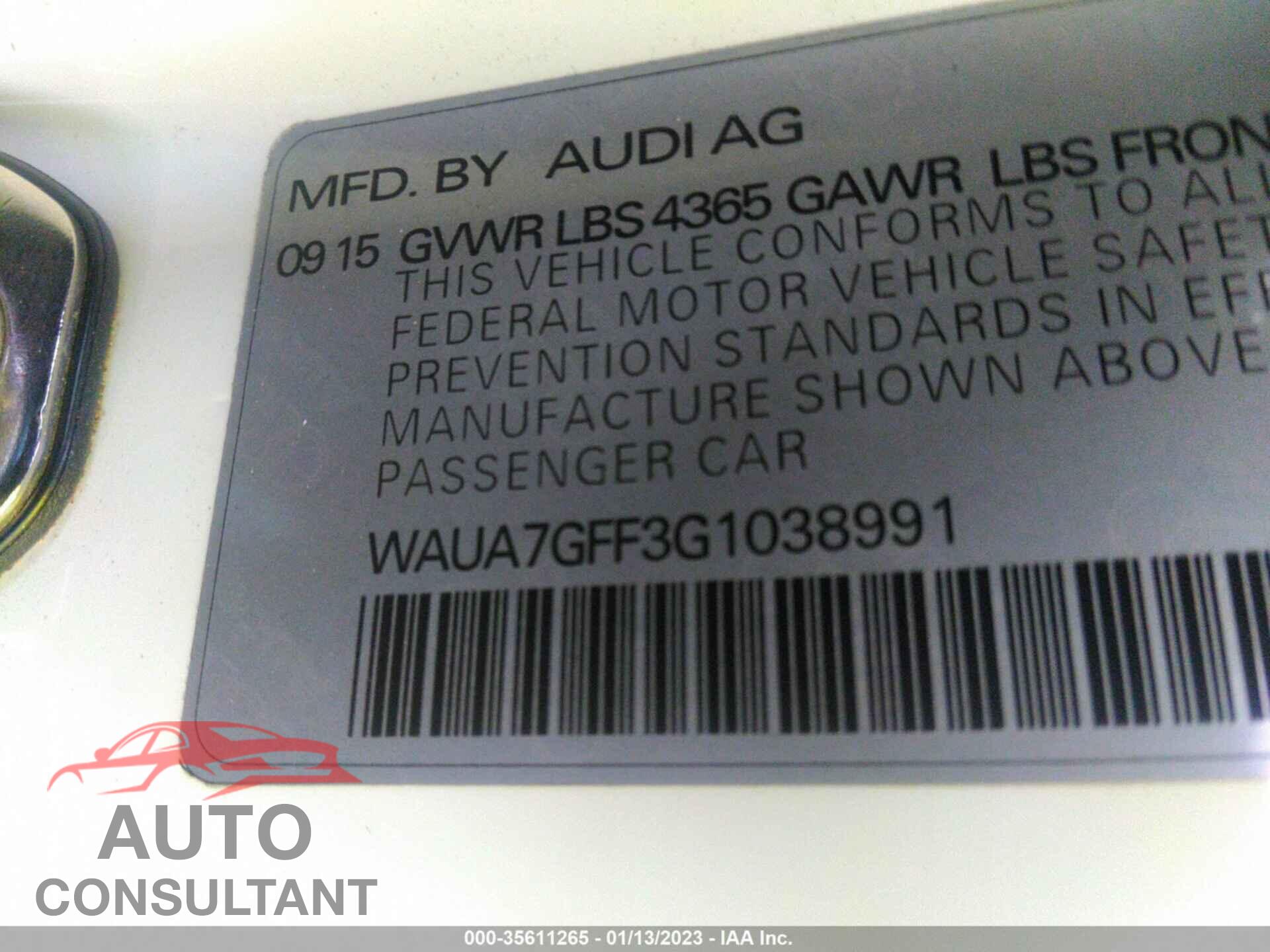 AUDI A3 2016 - WAUA7GFF3G1038991