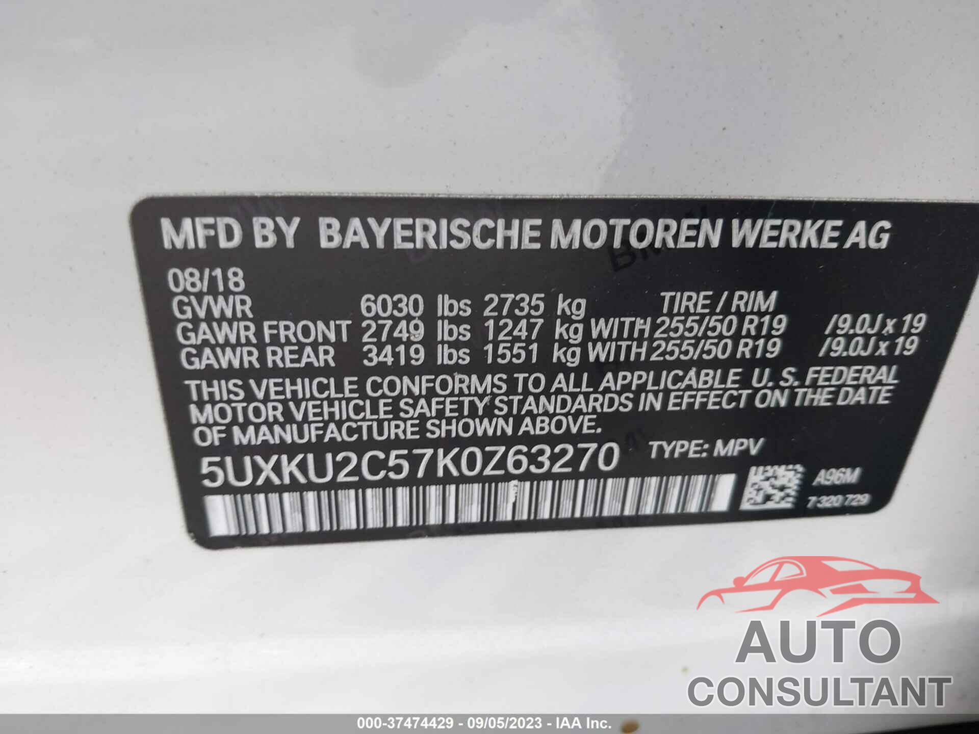 BMW X6 2019 - 5UXKU2C57K0Z63270