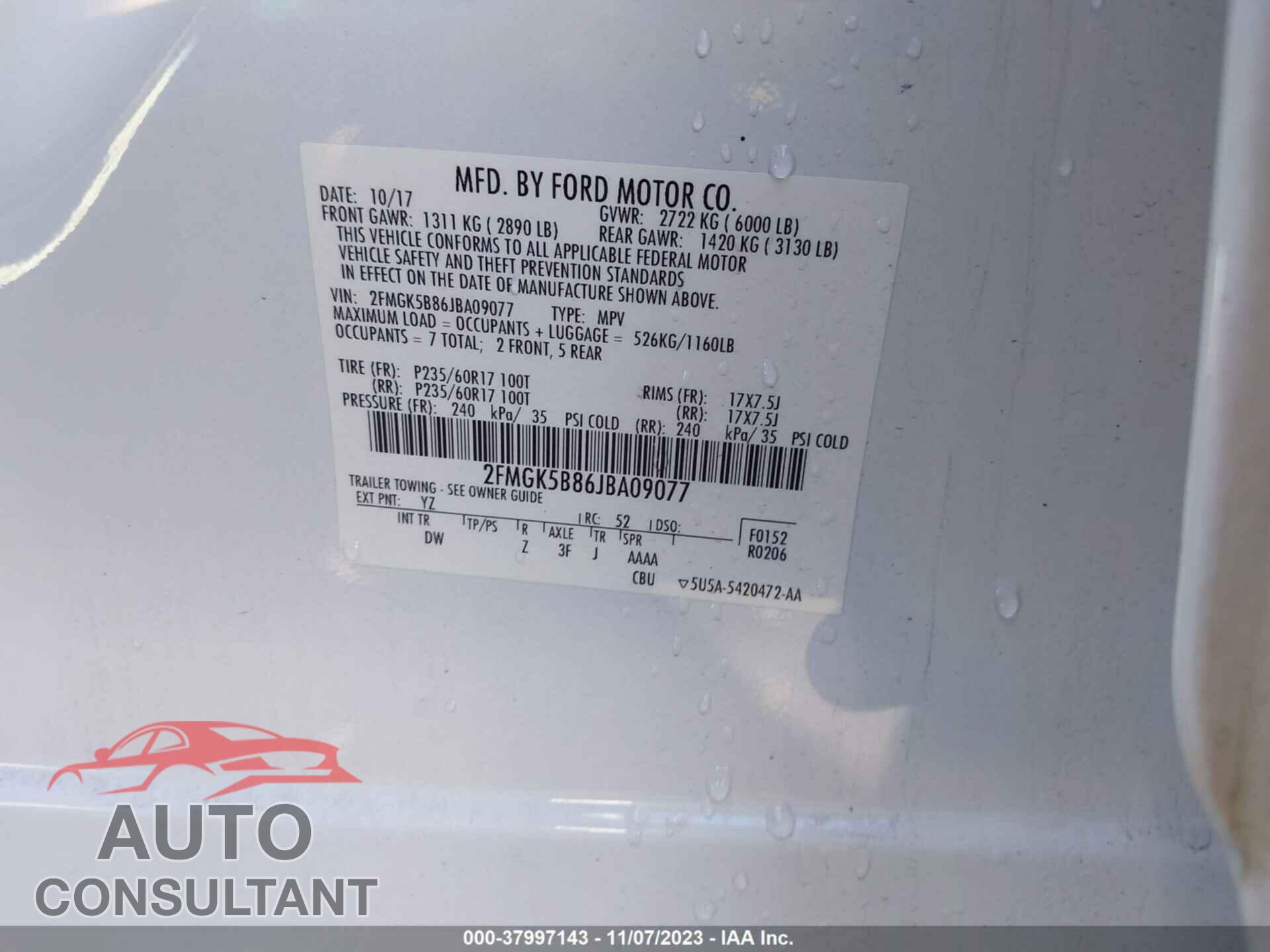 FORD FLEX 2018 - 2FMGK5B86JBA09077