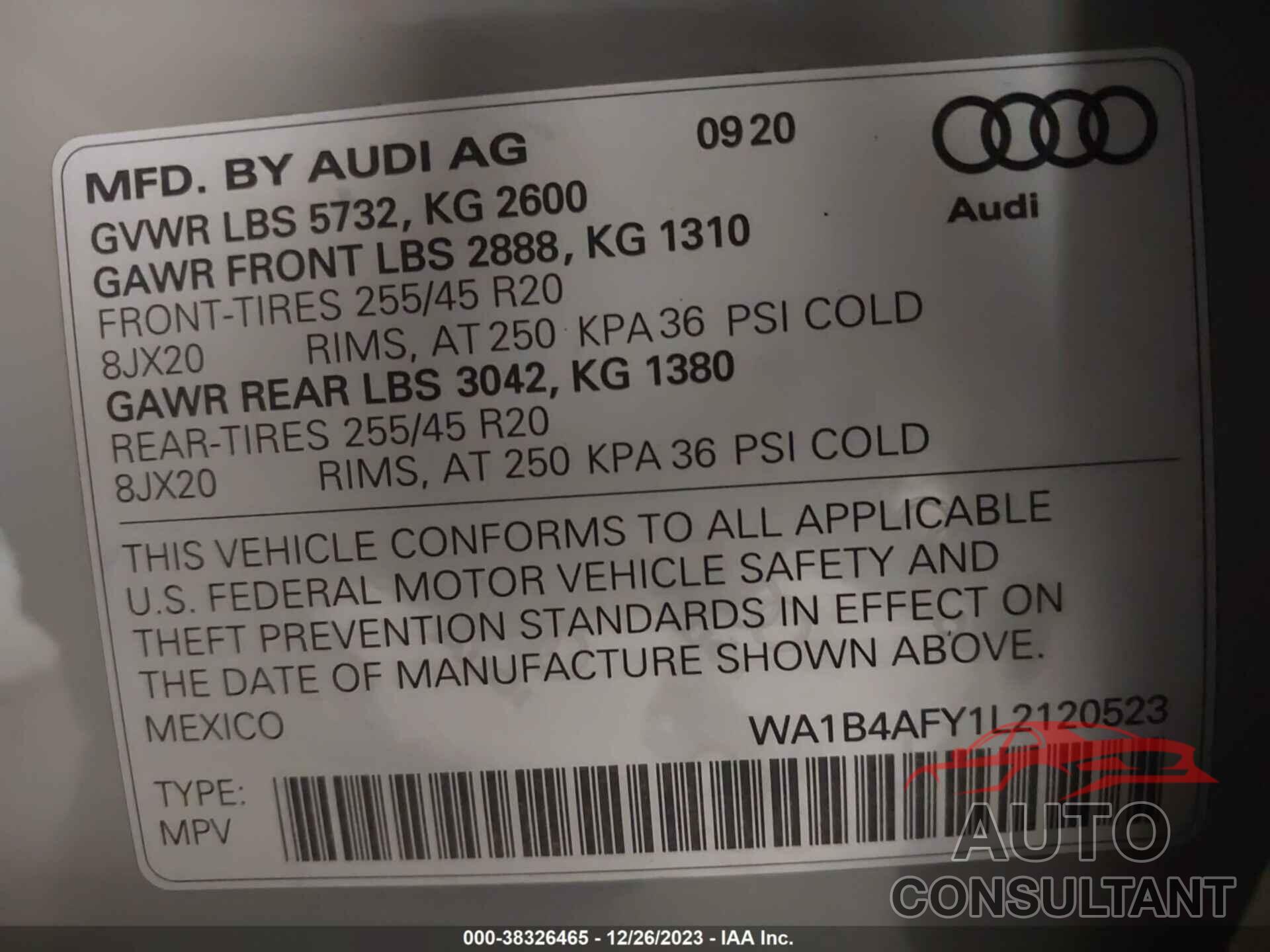 AUDI SQ5 2020 - WA1B4AFY1L2120523