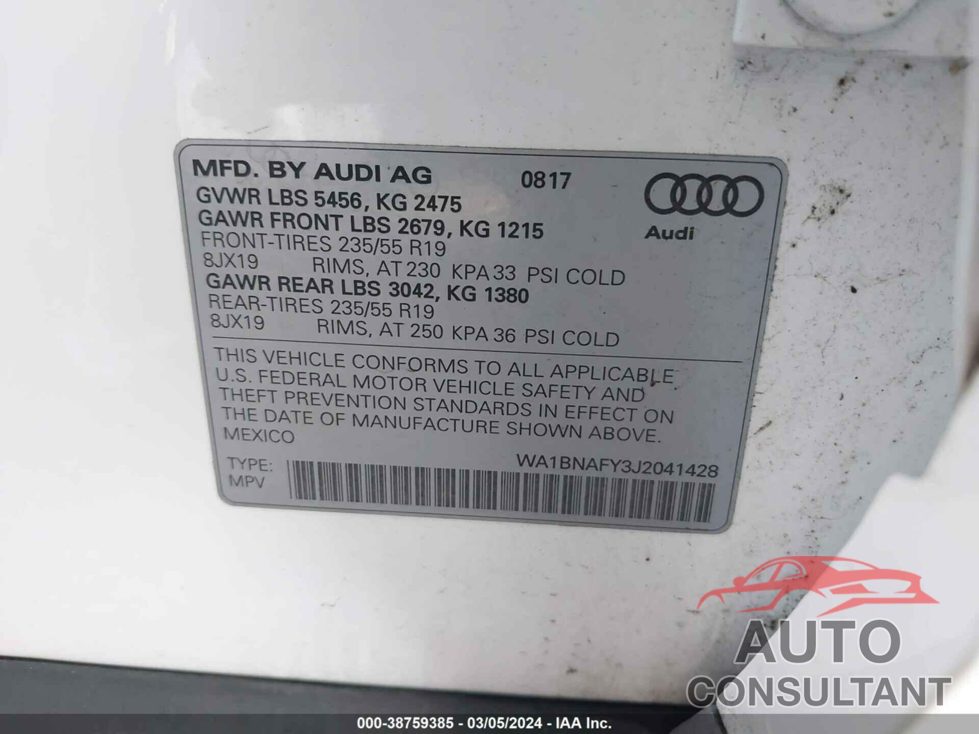 AUDI Q5 2018 - WA1BNAFY3J2041428