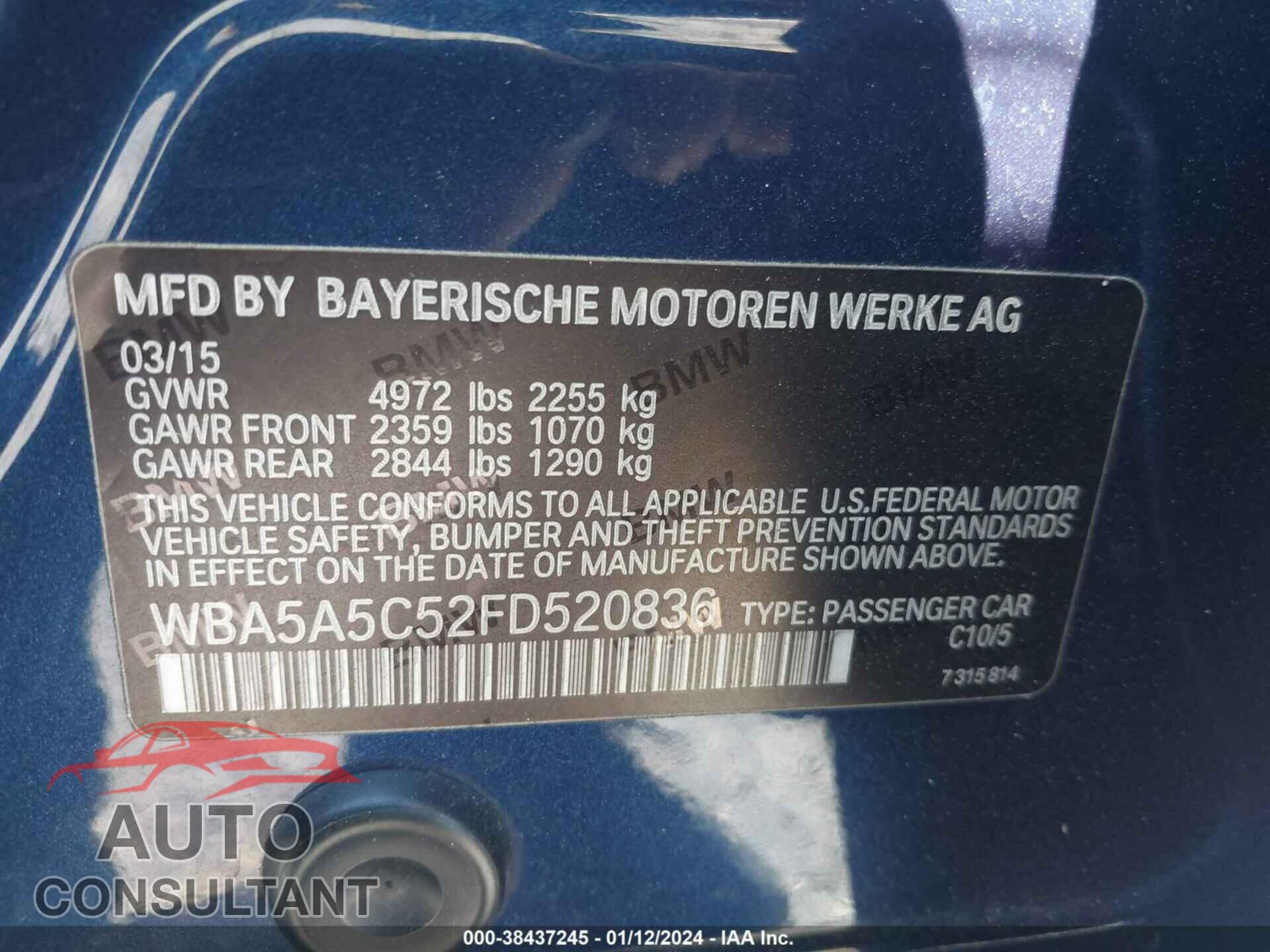 BMW 528I 2015 - WBA5A5C52FD520836