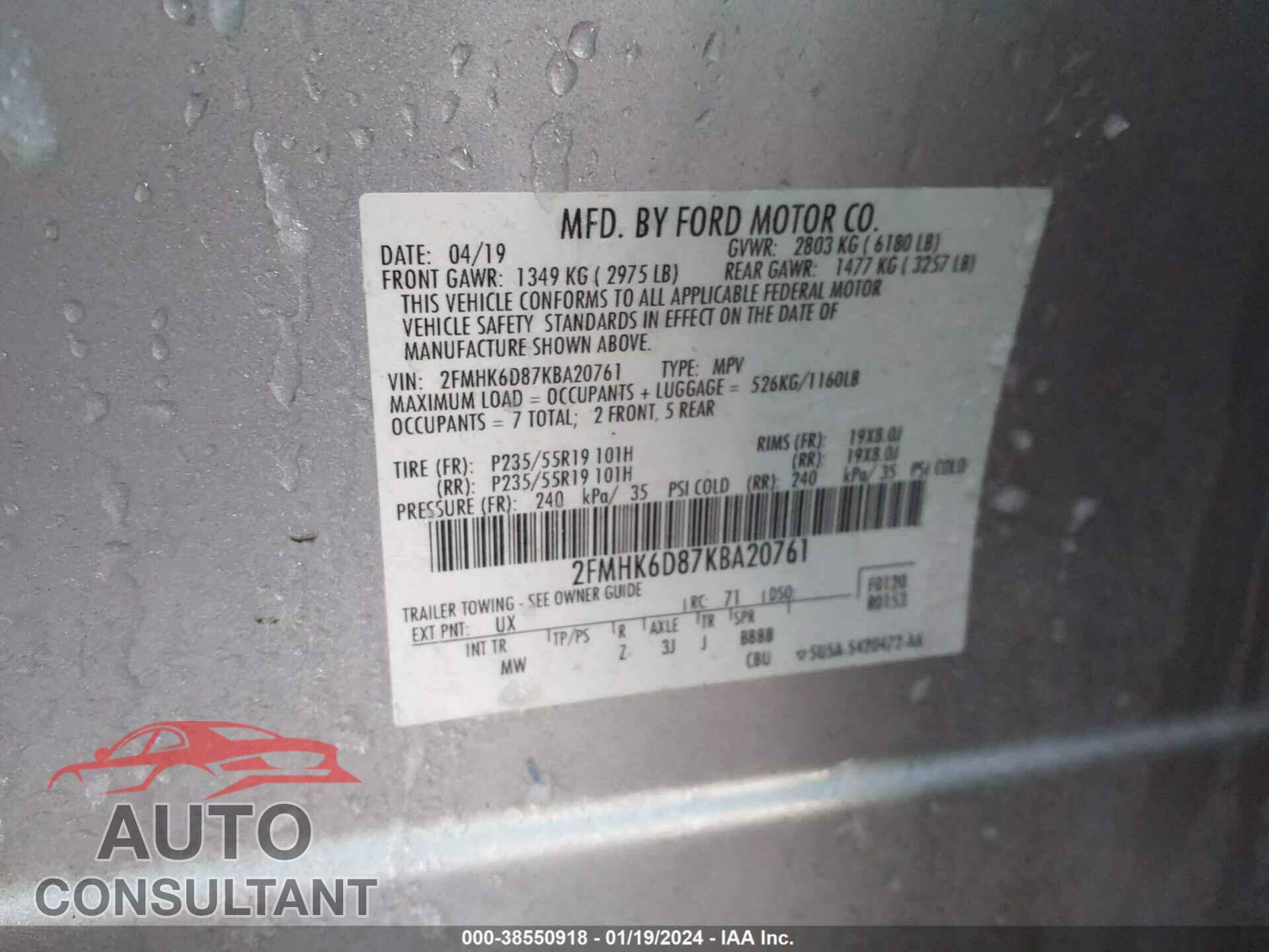 FORD FLEX 2019 - 2FMHK6D87KBA20761
