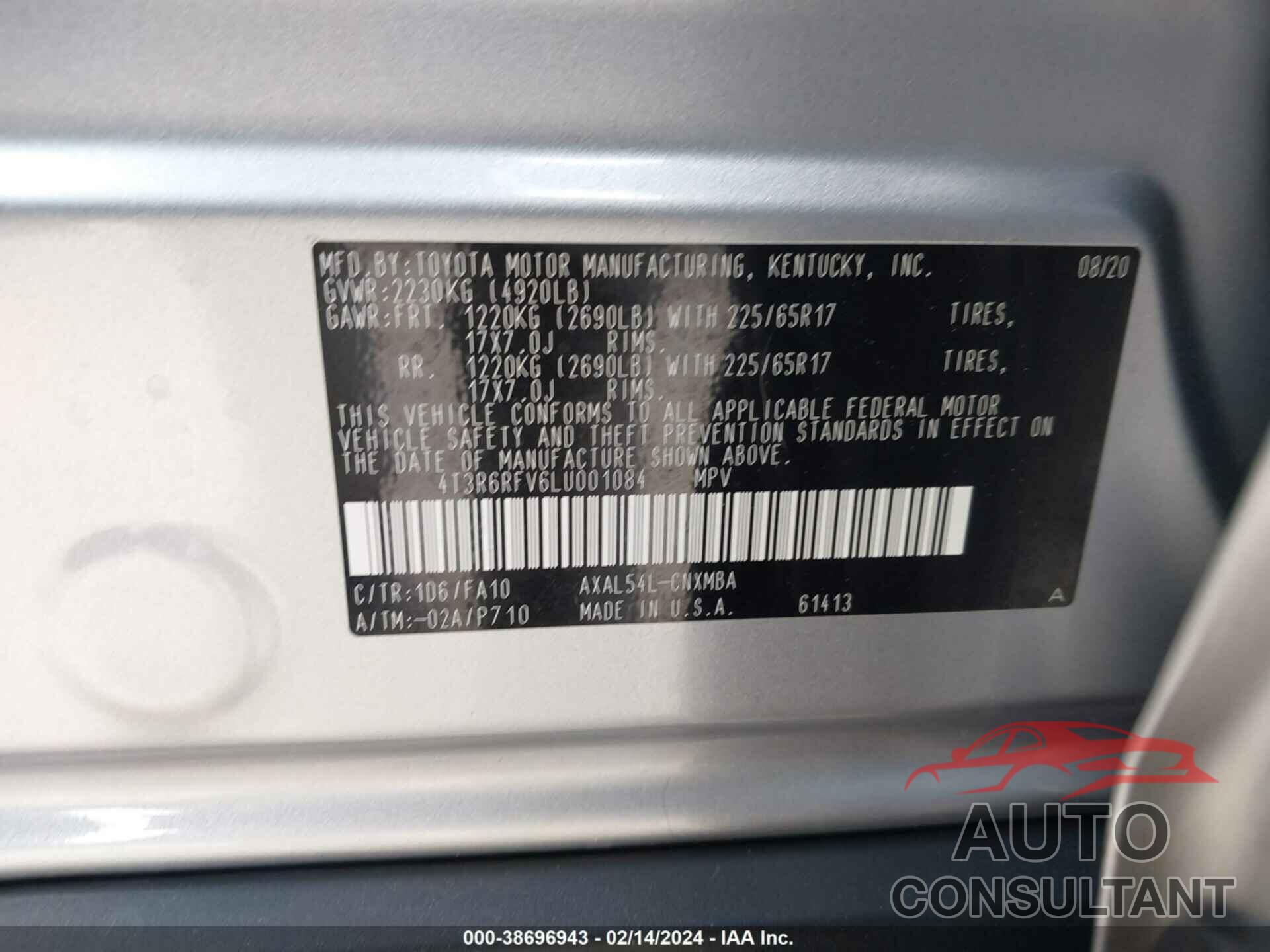 TOYOTA RAV4 2020 - 4T3R6RFV6LU001084