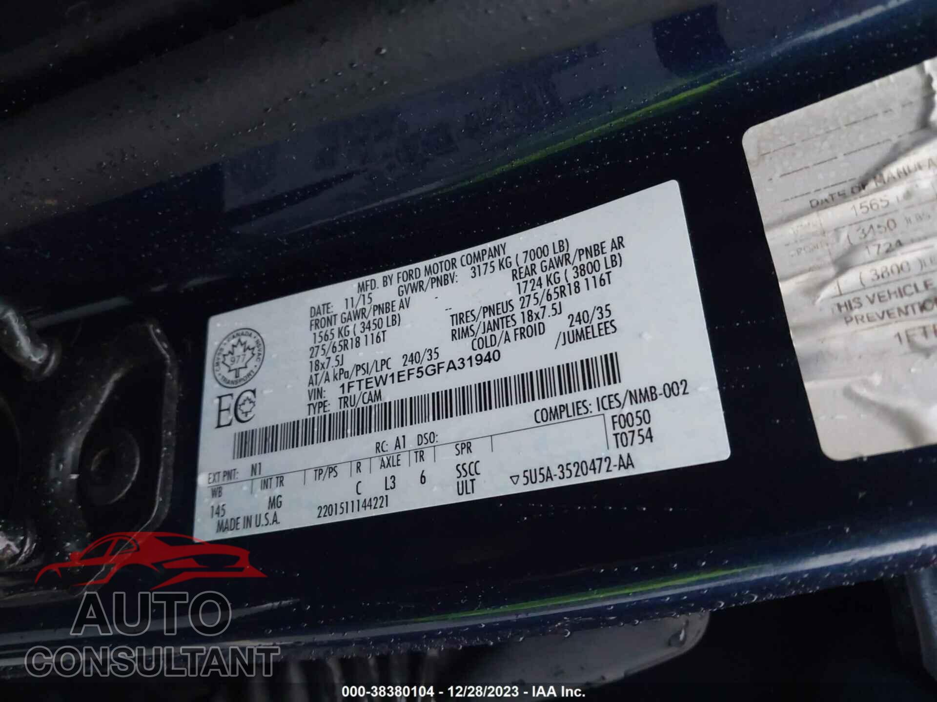 FORD F150 2016 - 1FTEW1EF5GFA31940