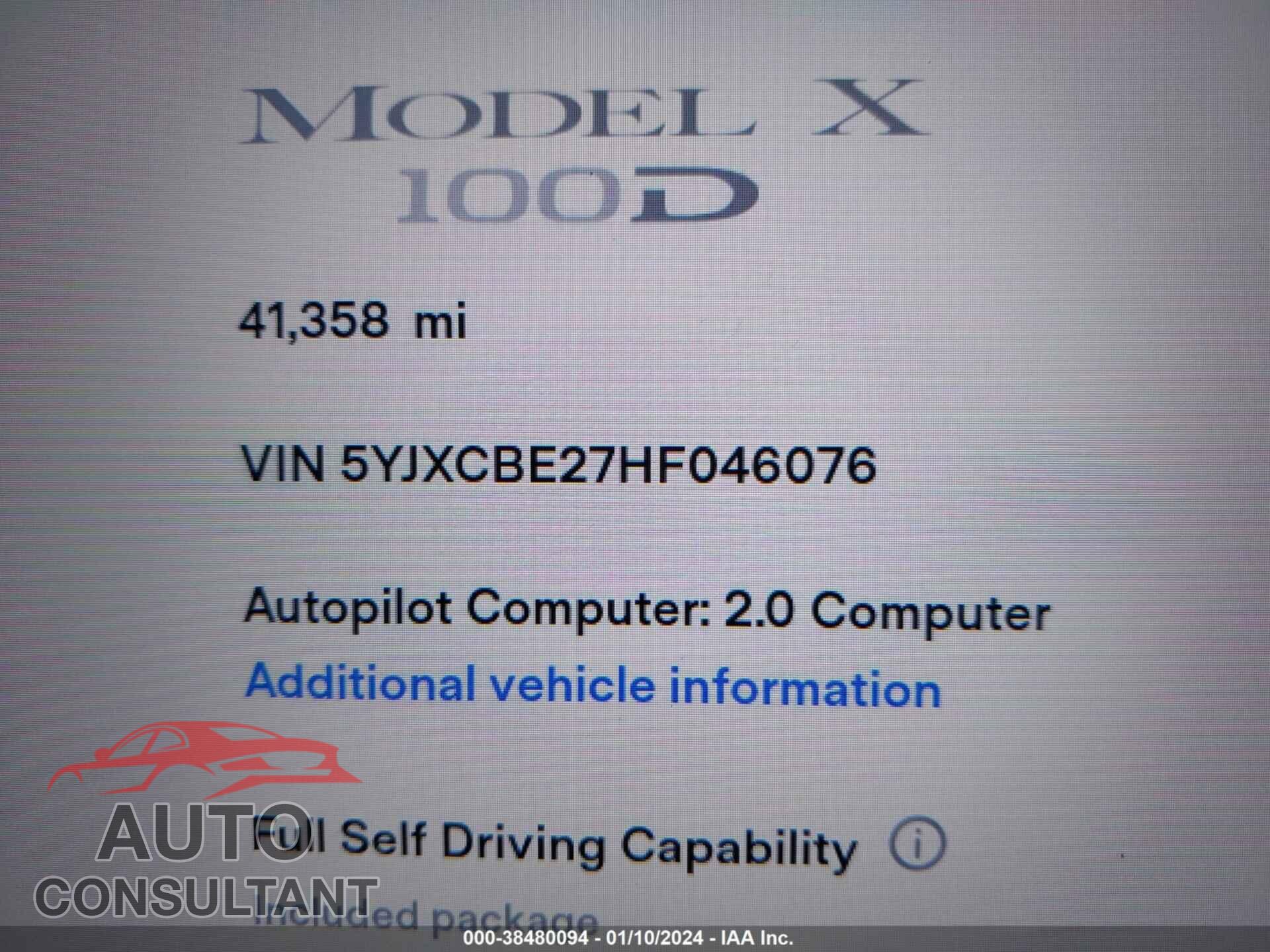 TESLA MODEL X 2017 - 5YJXCBE27HF046076